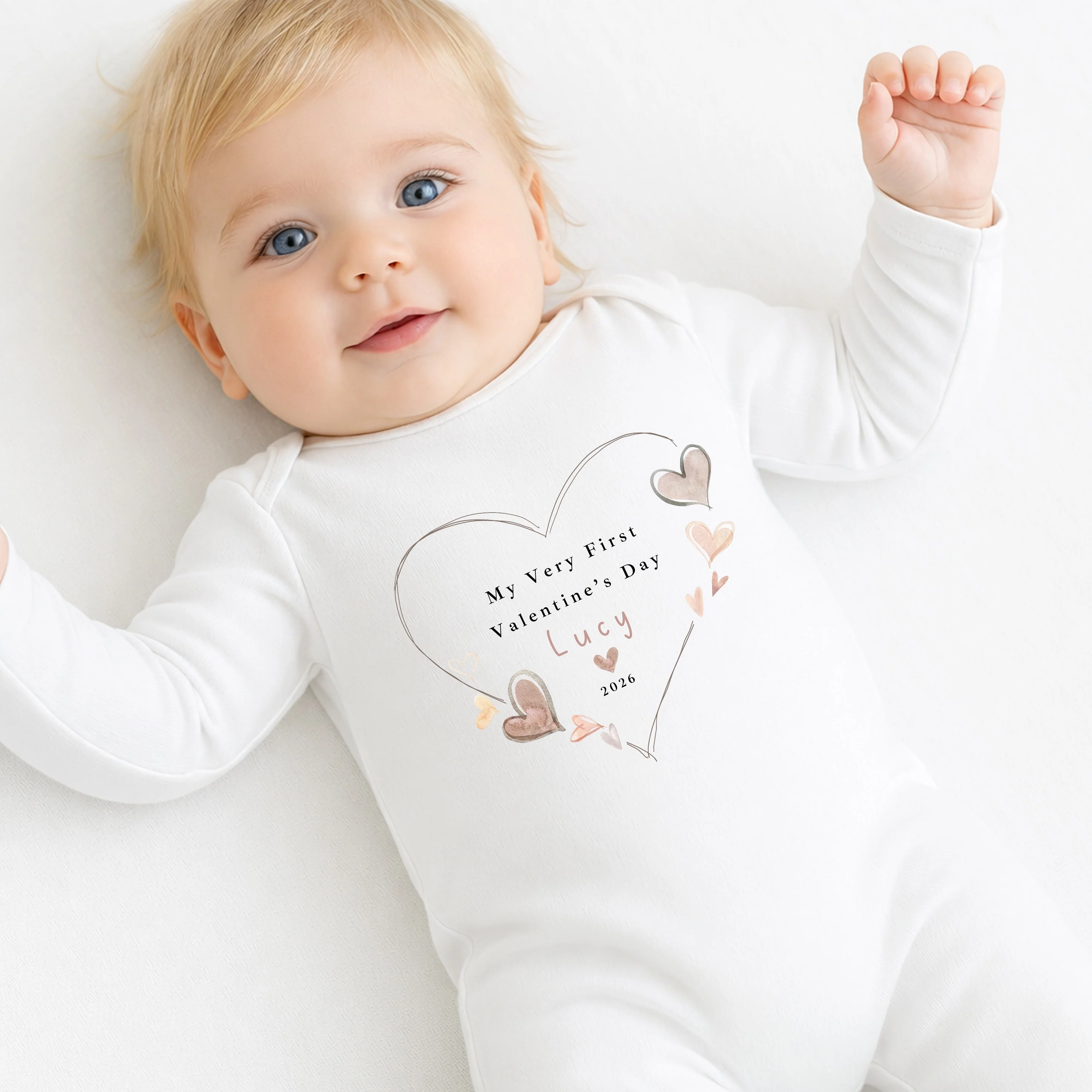 Personalised Heart My First Valentines Day Baby Grow, Vest or Bib - Image 4