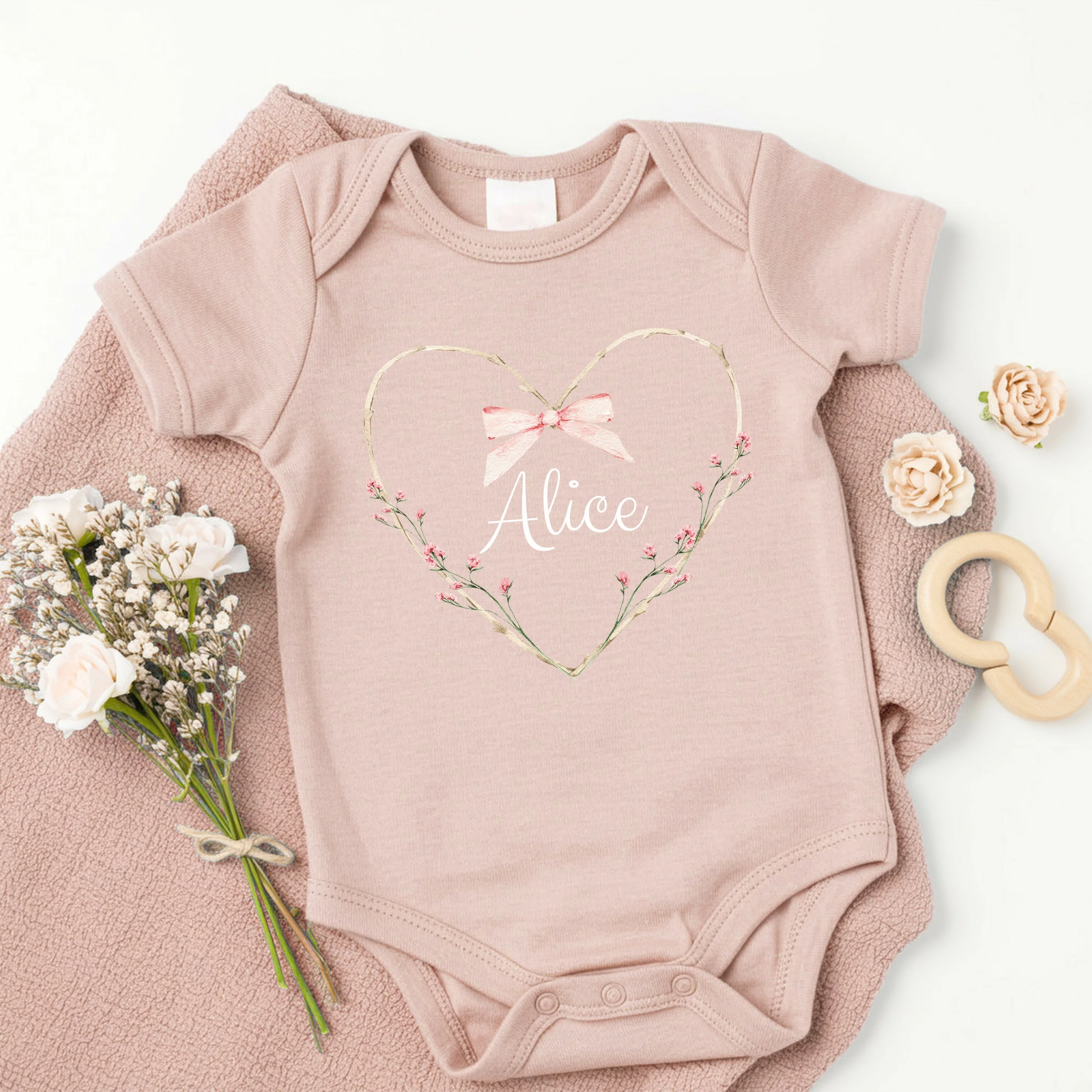 Personalised Heart Wreath Pink Babygrow/Vest