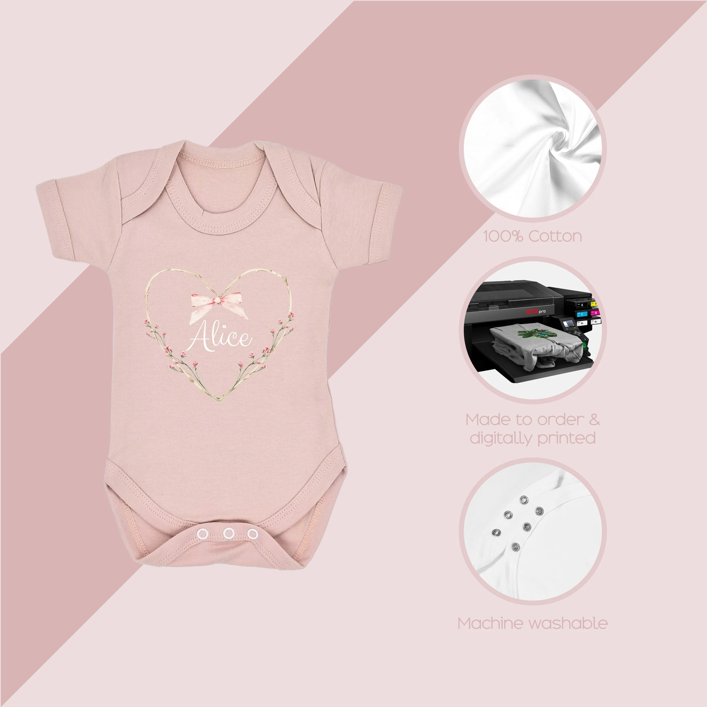 Personalised Heart Wreath Pink Babygrow/Vest - Image 4