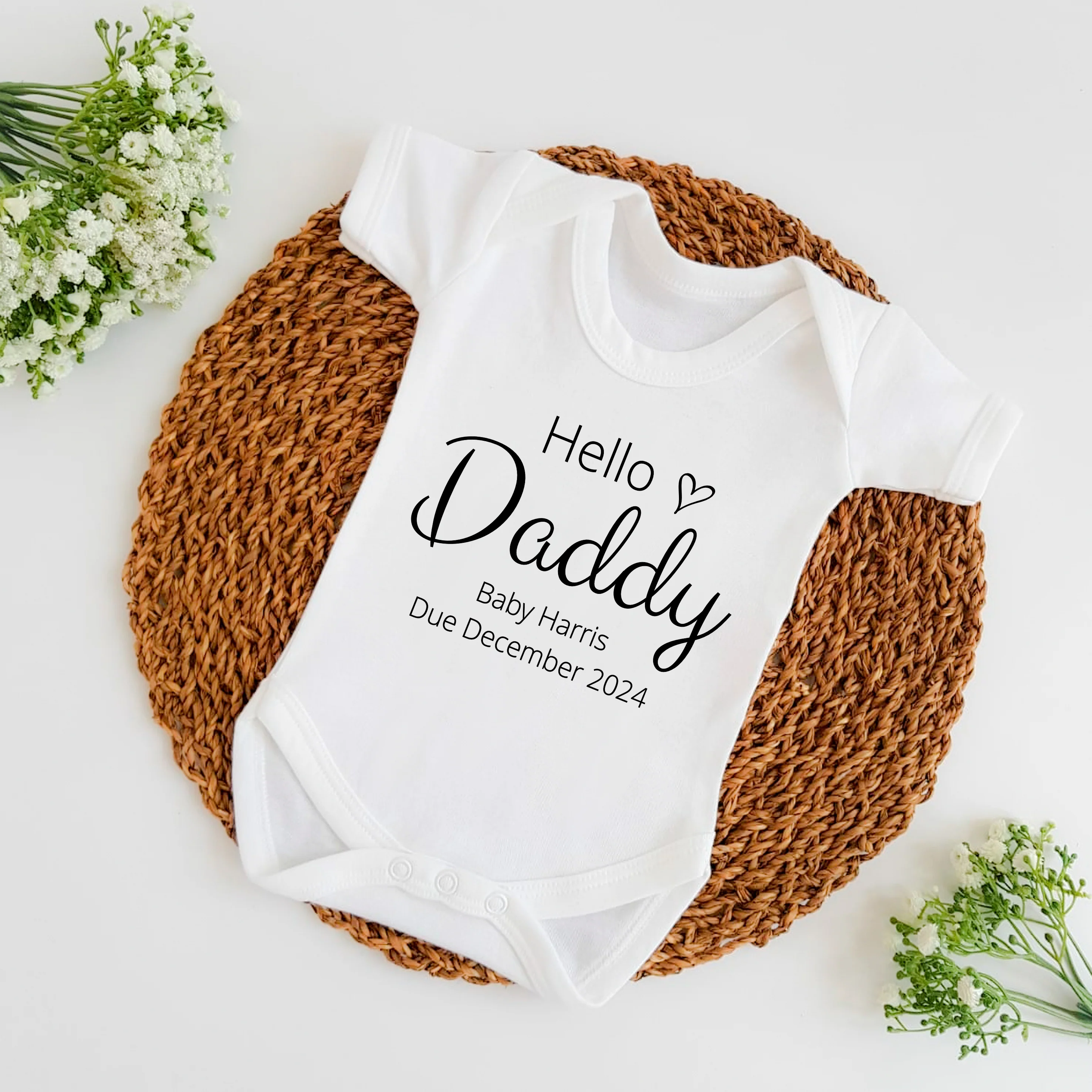 Personalised Hello Daddy Script Baby Announcement Vest - Image 2