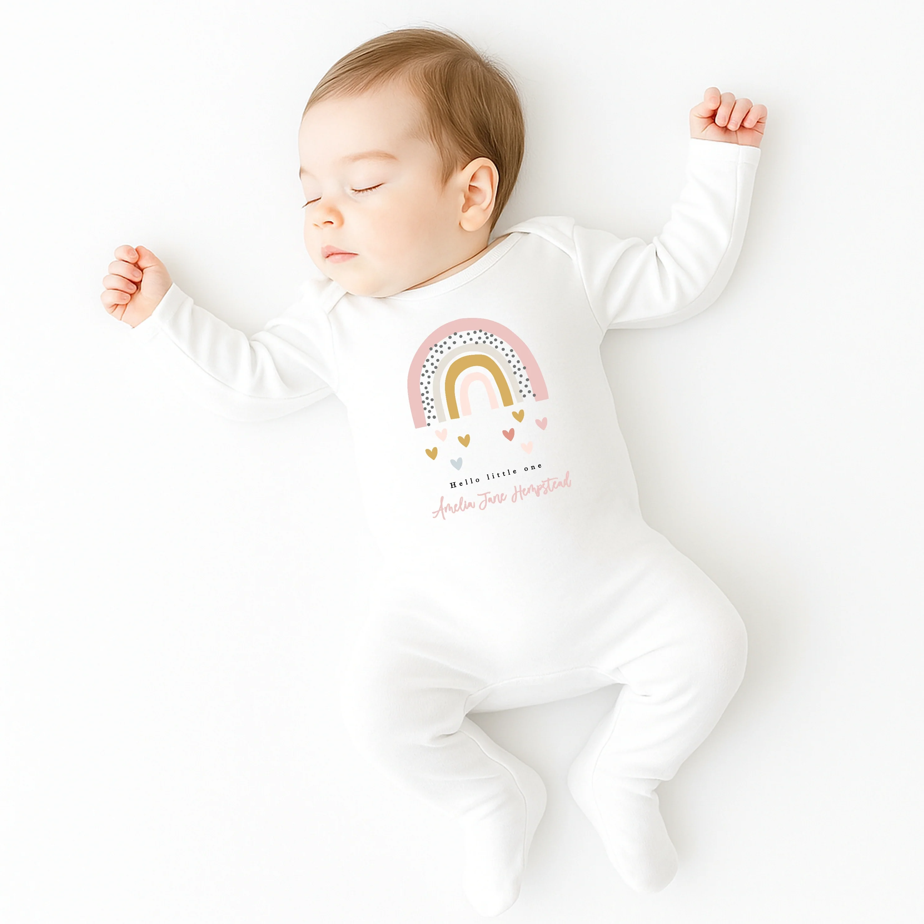 Personalised Hello Little One Pink Rainbow Babygrow/Vest - Image 3