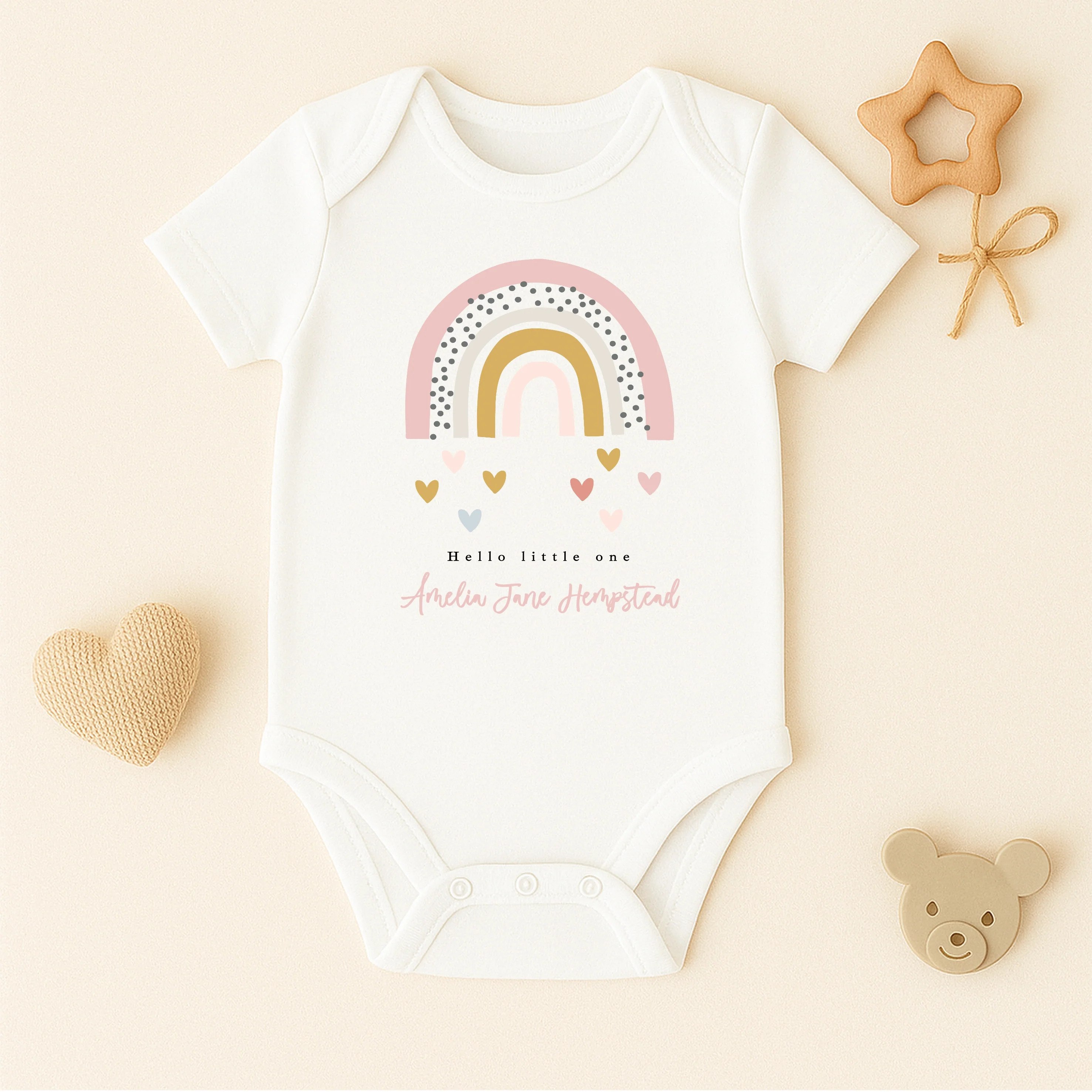 Personalised Hello Little One Pink Rainbow Babygrow/Vest - Image 4
