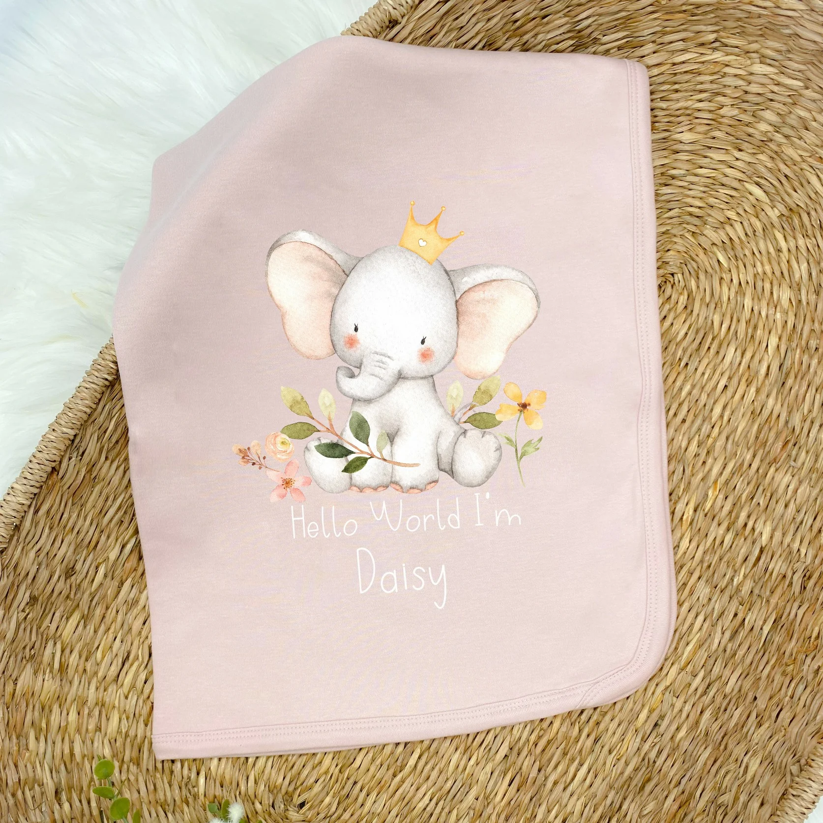 Personalised Hello World Elephant Pink Babygrow With Optional Matching Accessories - Image 2