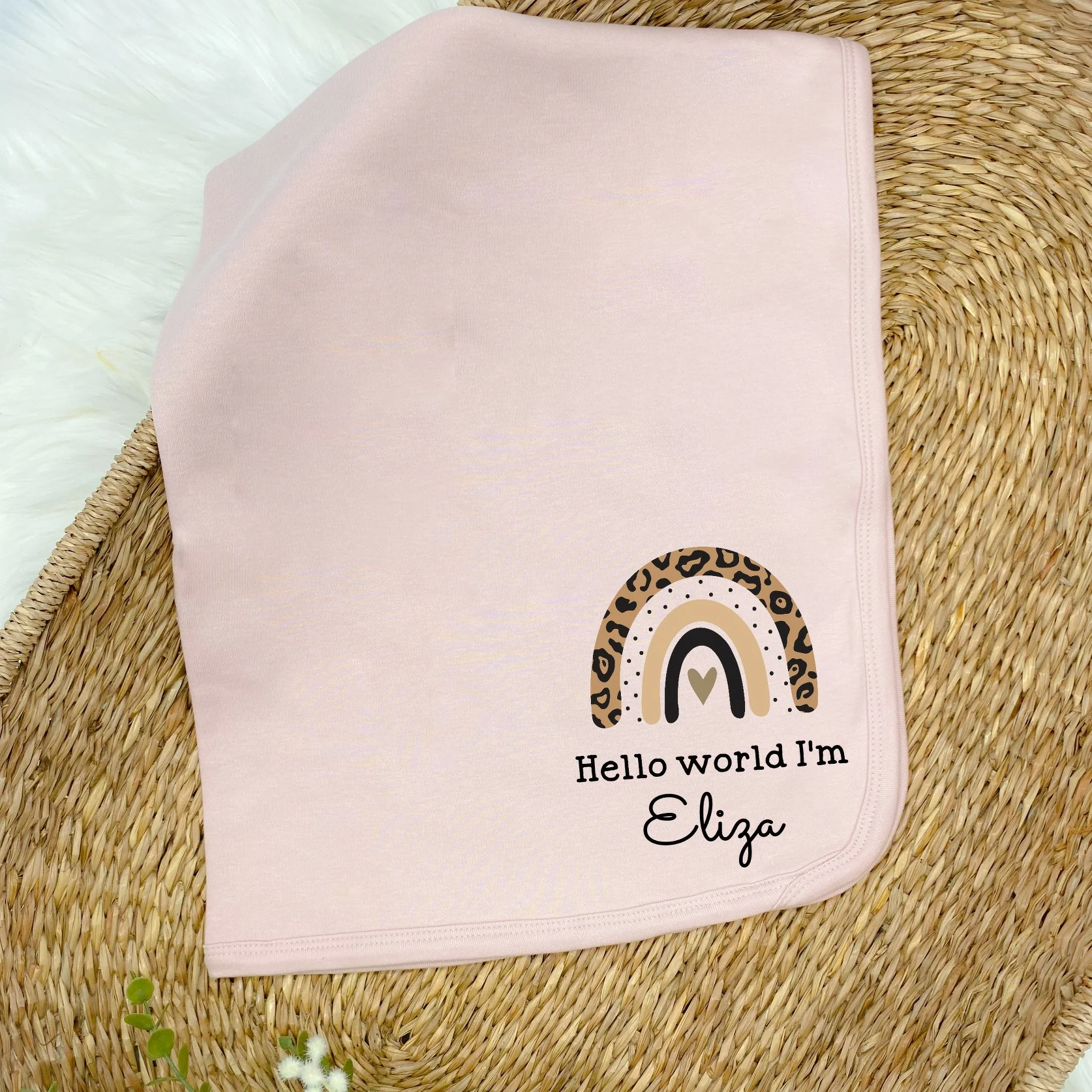 Personalised Hello World Leopard Rainbow Pink Babygrow/Vest - Image 2