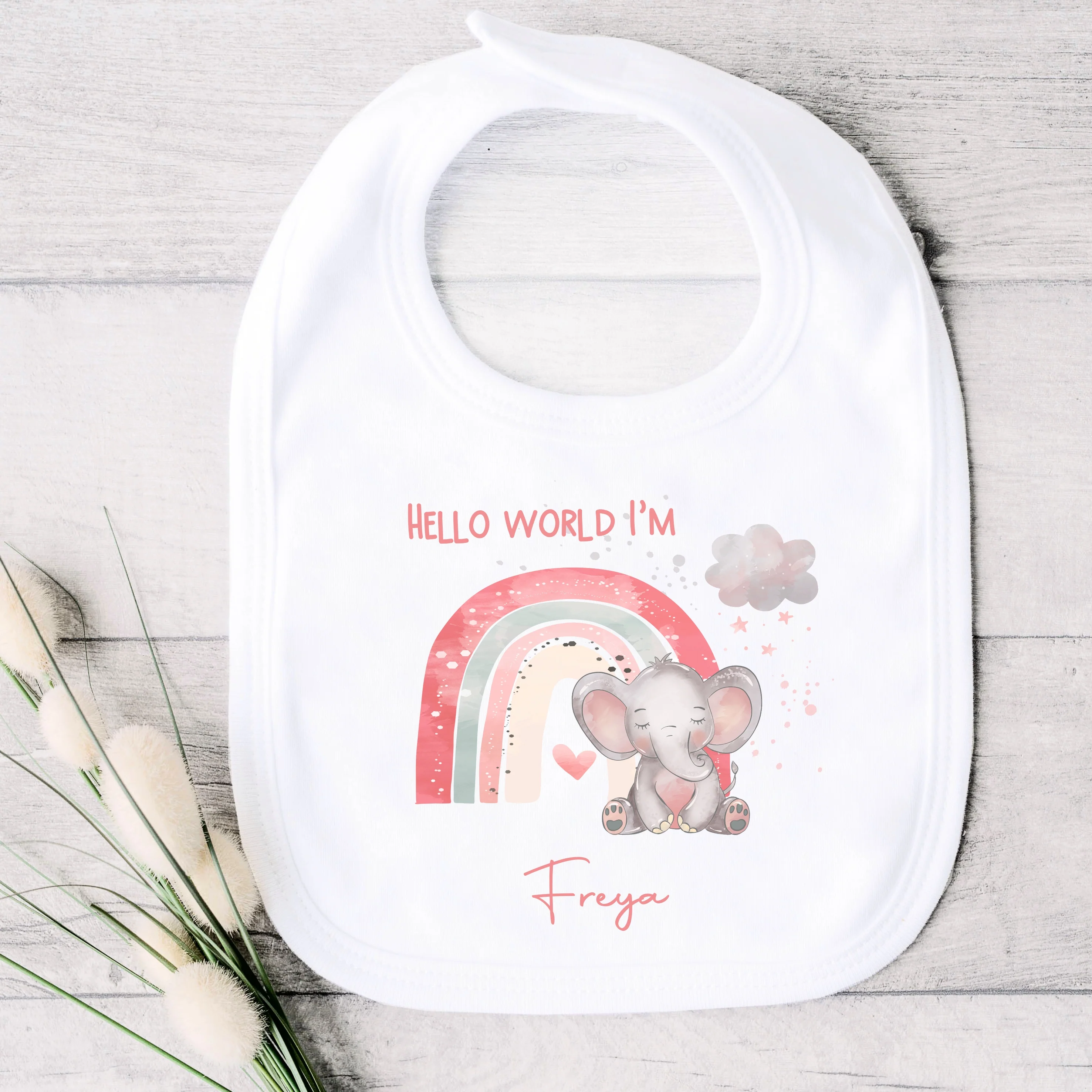 Personalised Hello World Pink Elephant Babygrow/Vest - Image 2