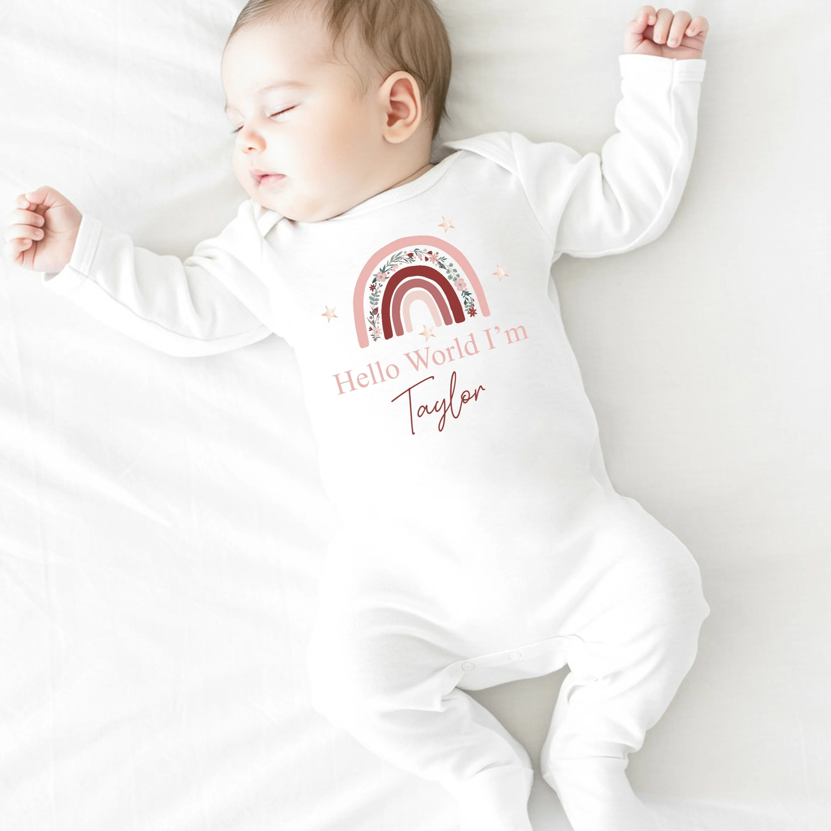 Personalised Hello World Pink Rainbow Babygrow/Vest - Image 2