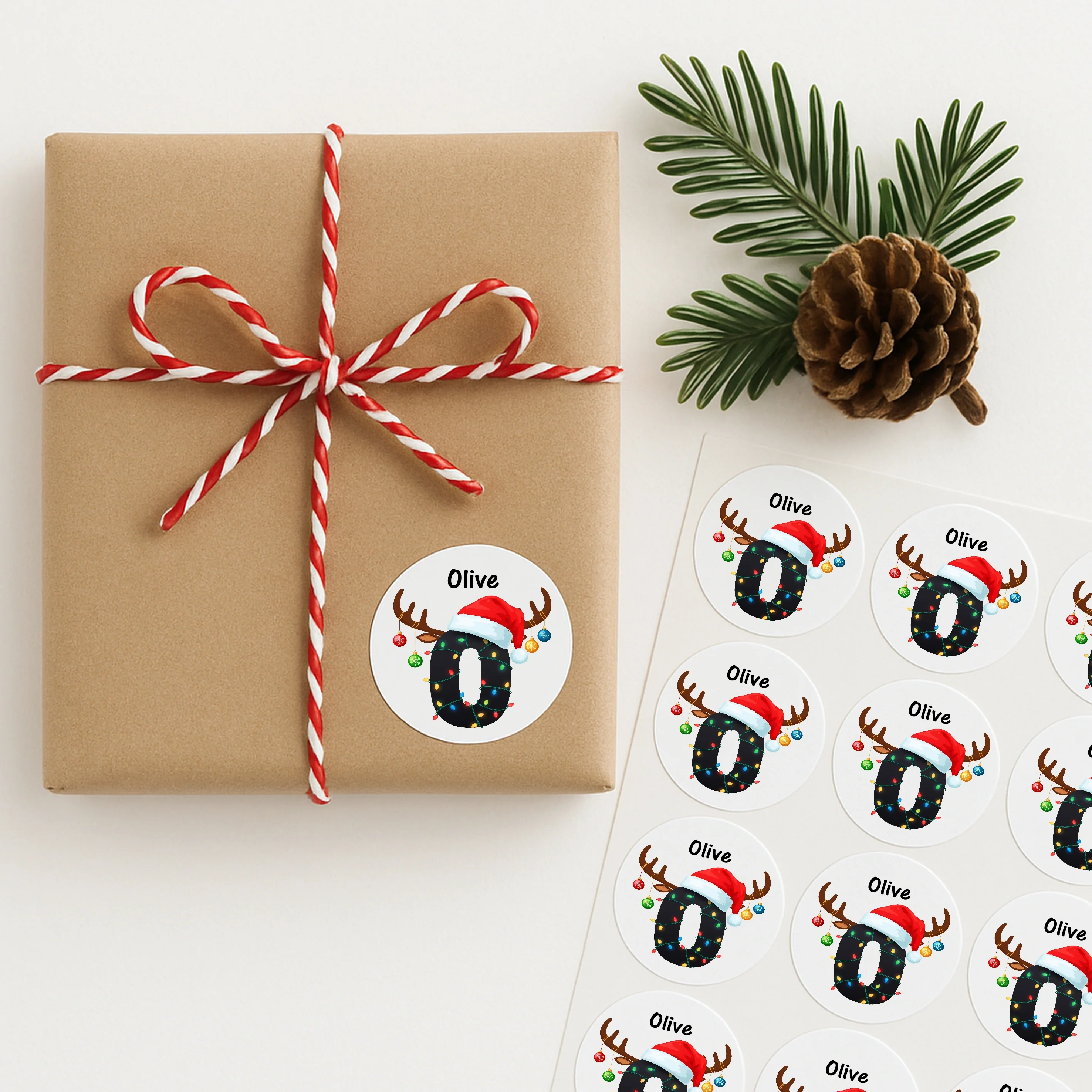 Personalised Initial Reindeer Lights Christmas Stickers - Image 4