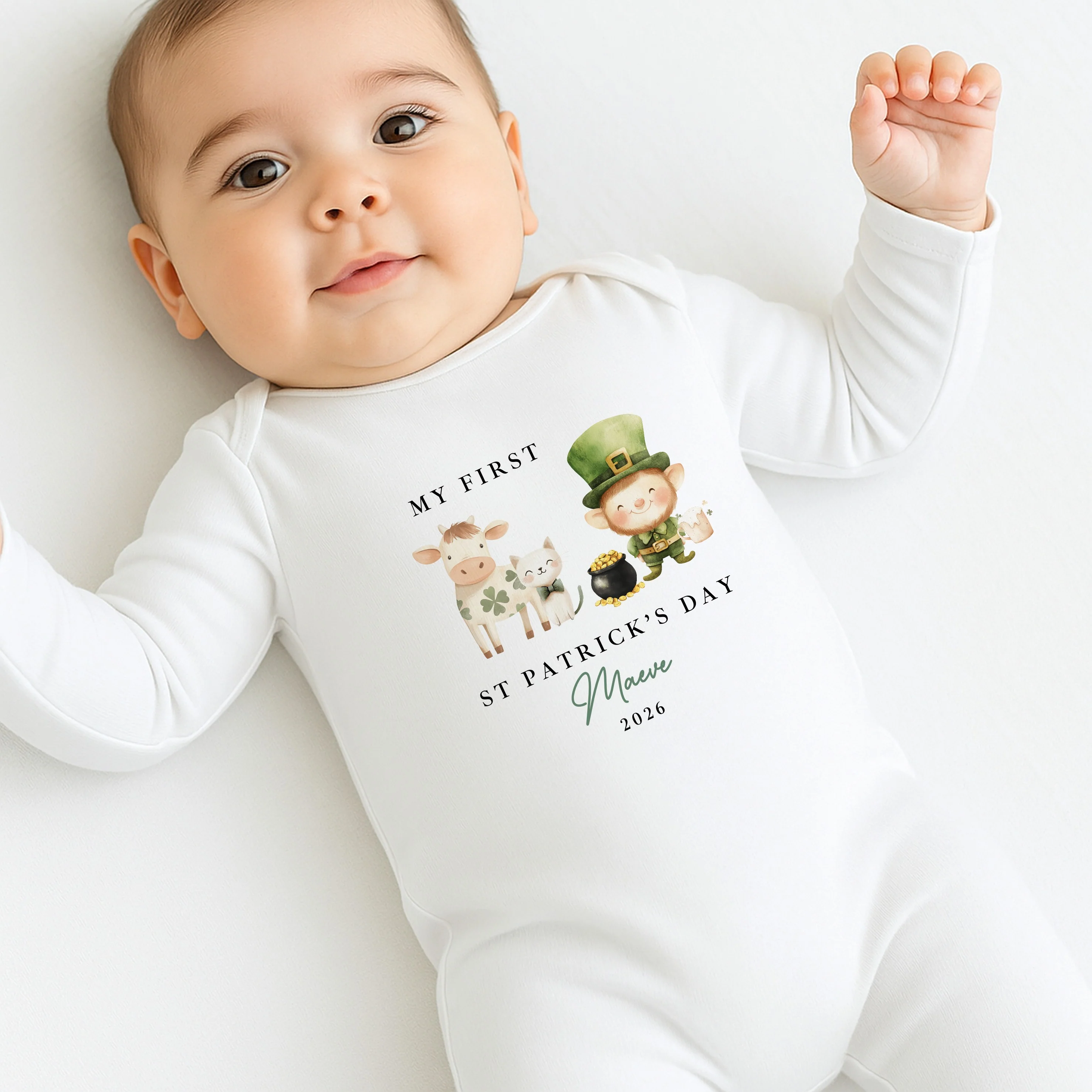 Personalised Irish Cow My First St Patricks Day Baby Grow, Vest or Bib - Image 3