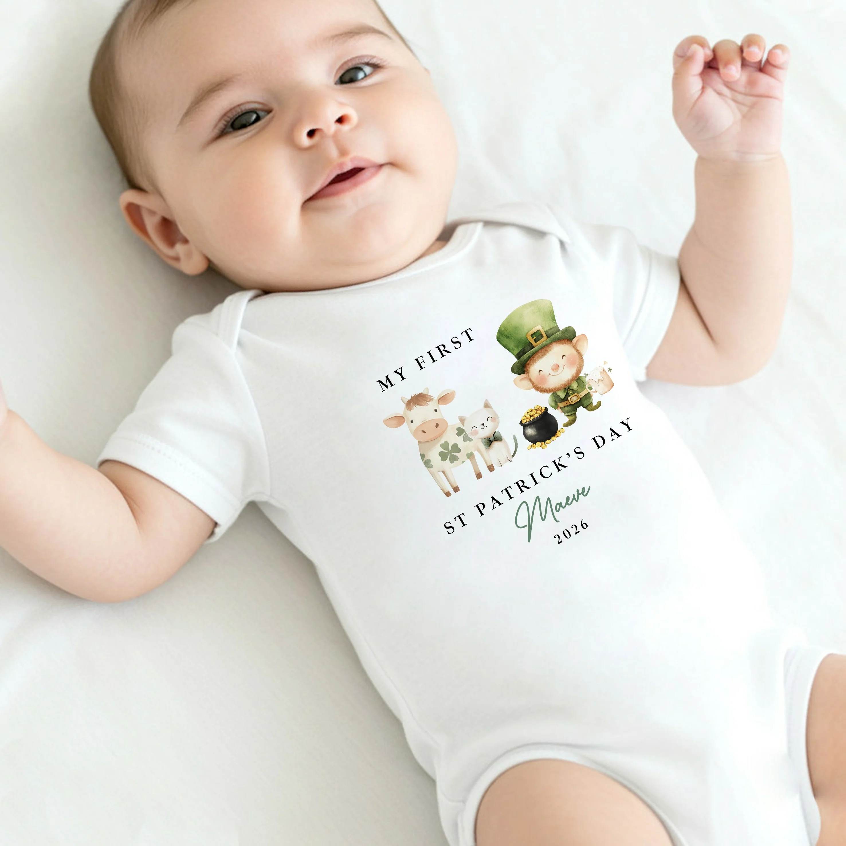 Personalised Irish Cow My First St Patricks Day Baby Grow, Vest or Bib - Image 5