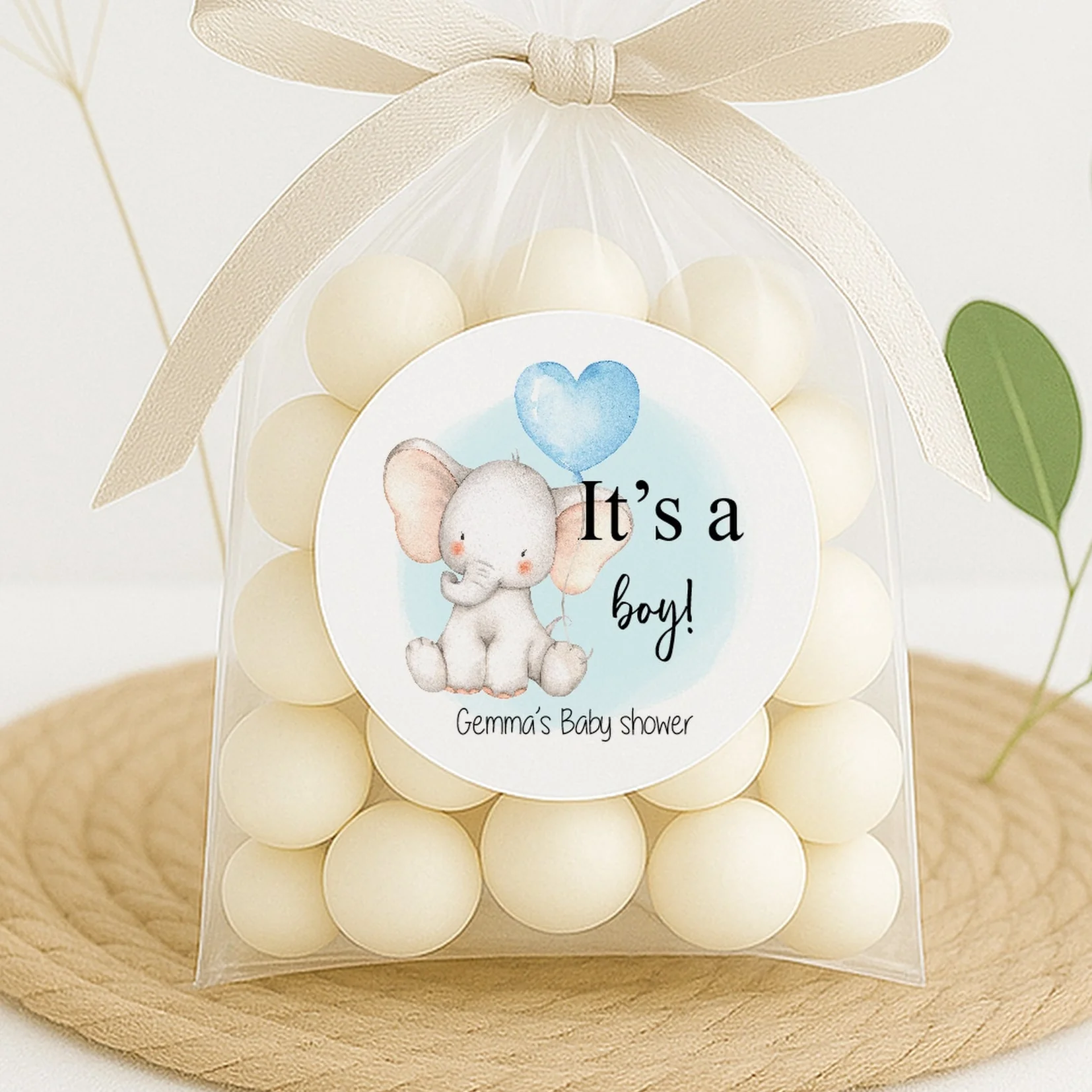Personalised It's A Boy Blue Elephant Baby Shower Stickers