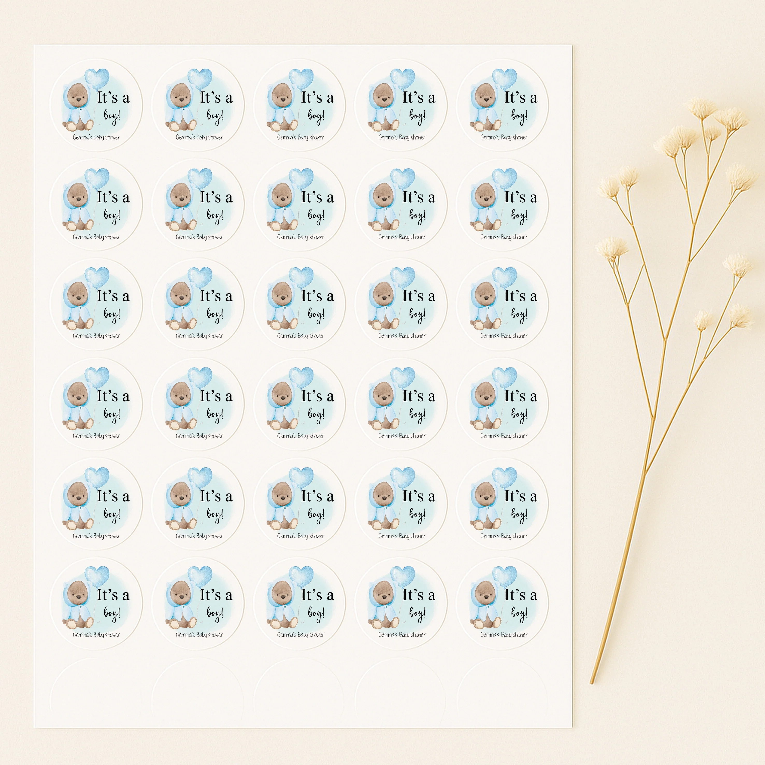 Personalised It's A Boy Blue Teddy Baby Shower Stickers - Image 3