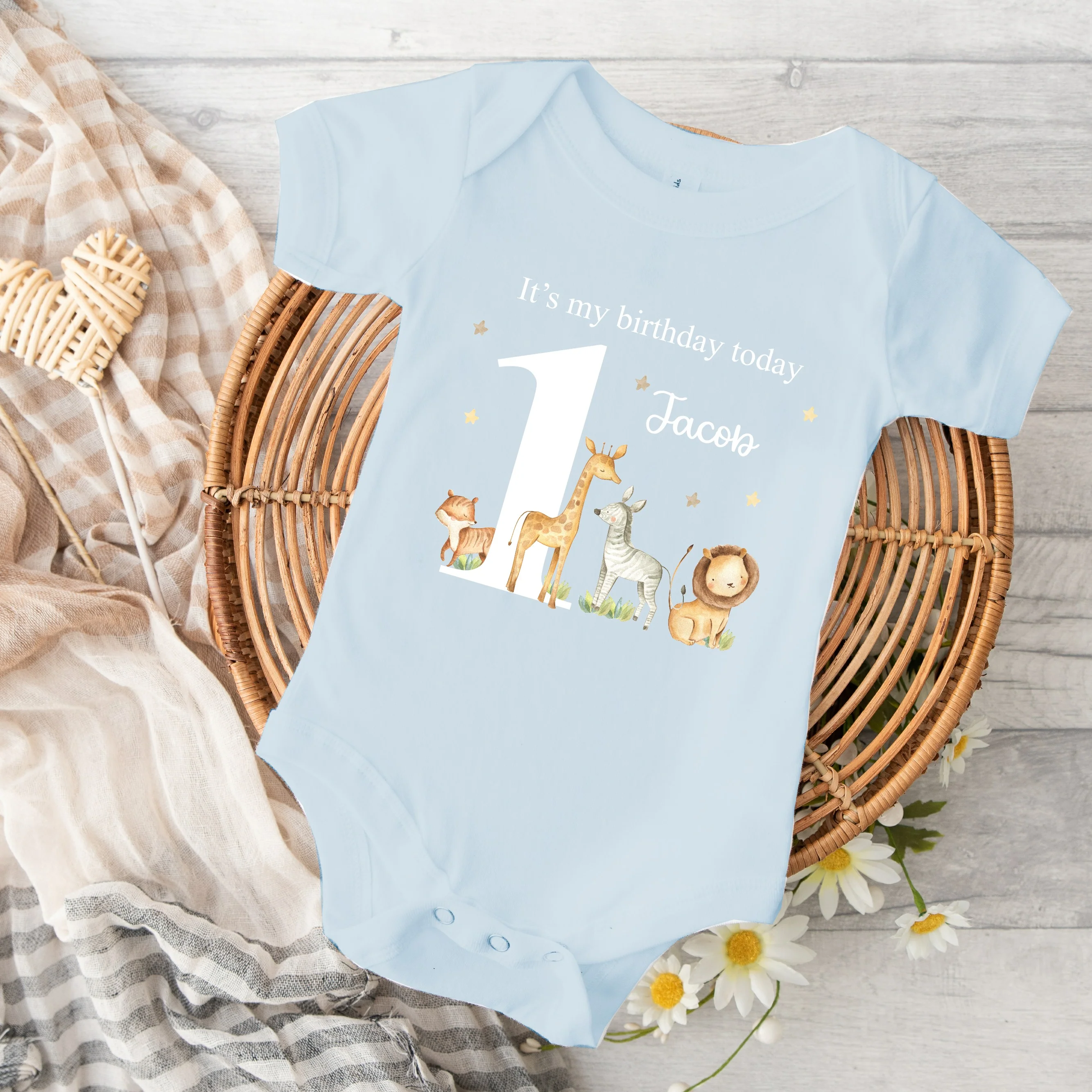 Personalised Jungle Animals Blue First Birthday Vest - Image 2