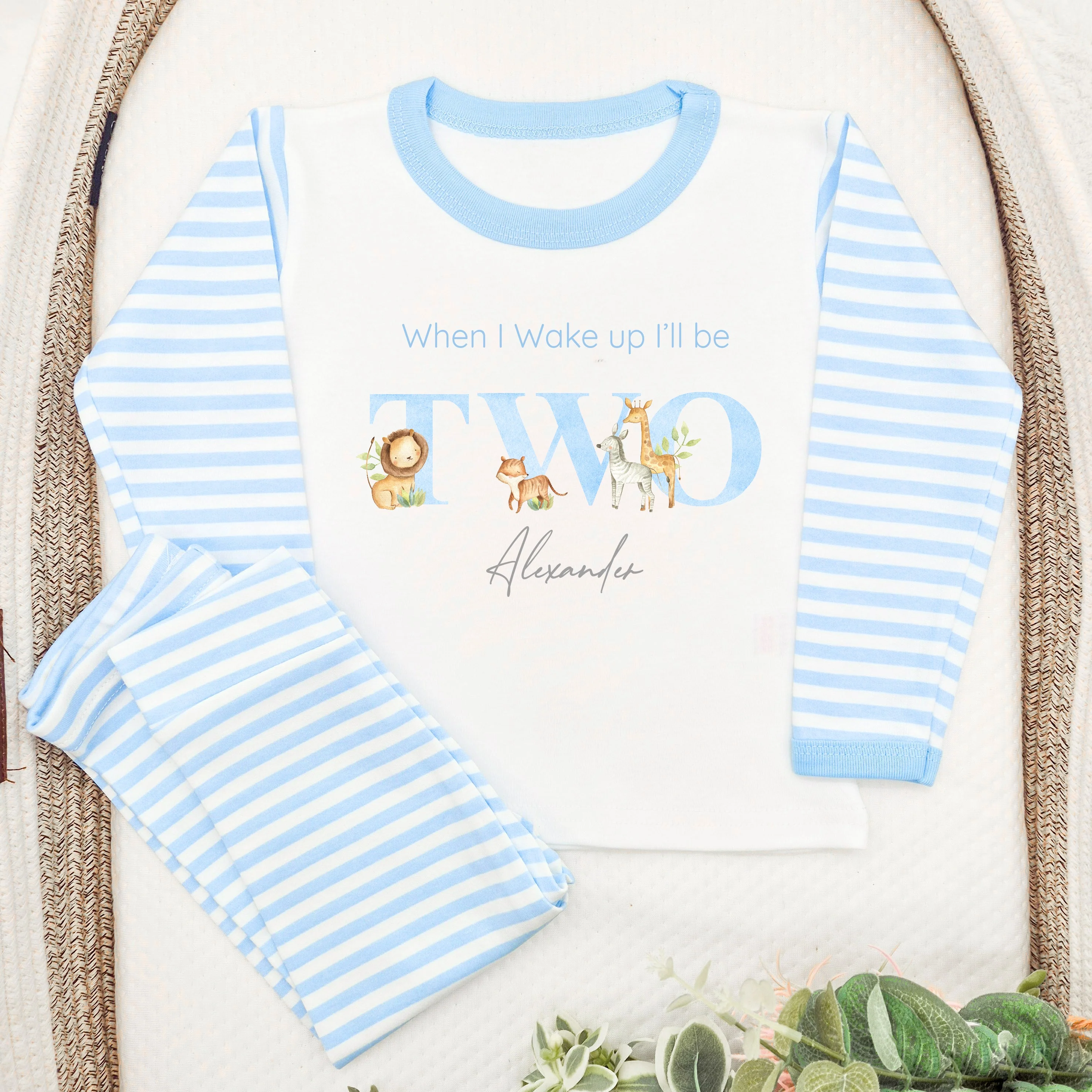 Personalised Blue Jungle When I Wake Up I Will Be 2 Second Birthday Pyjamas