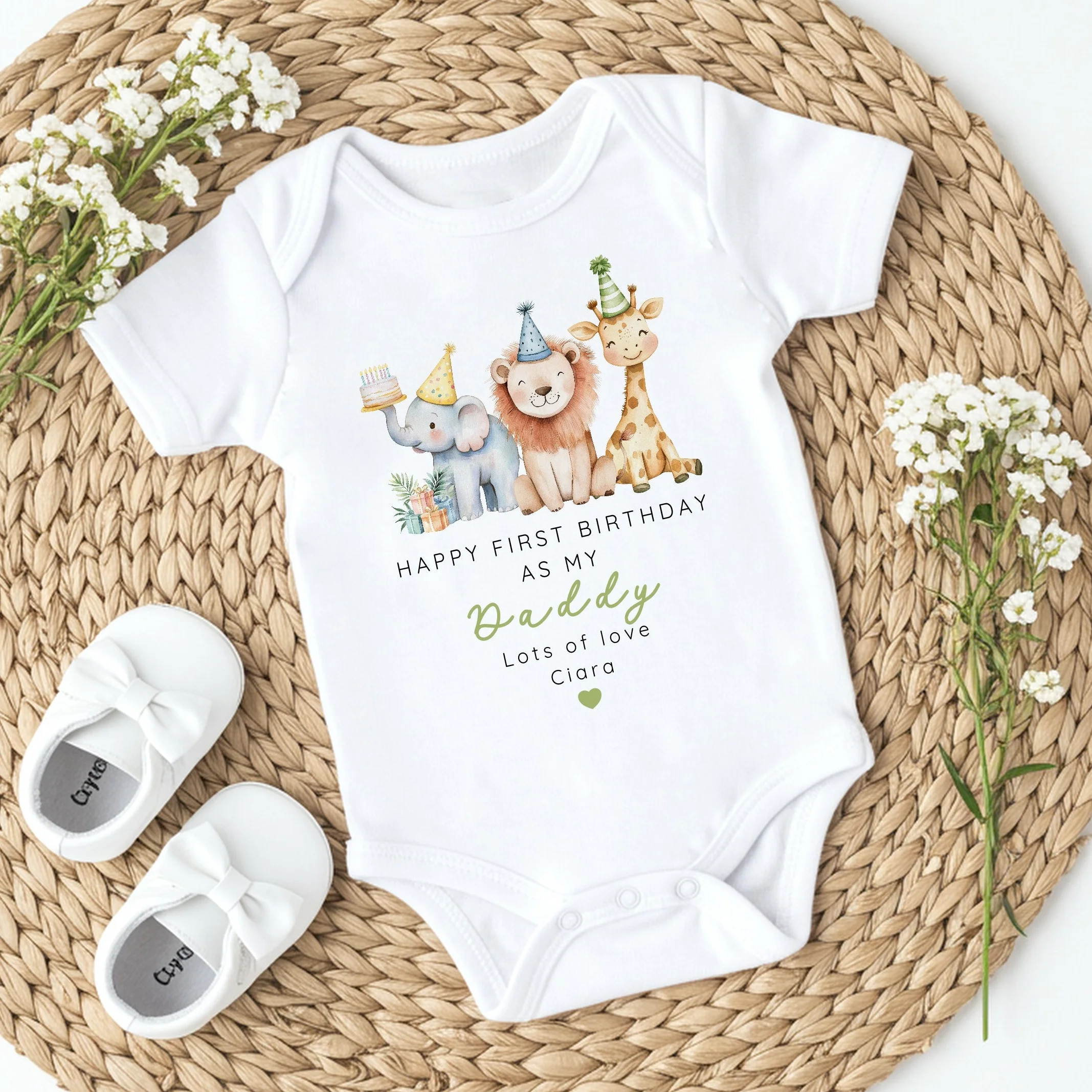 Personalised Jungle Happy First Birthday As My Daddy Baby Grow or Vest