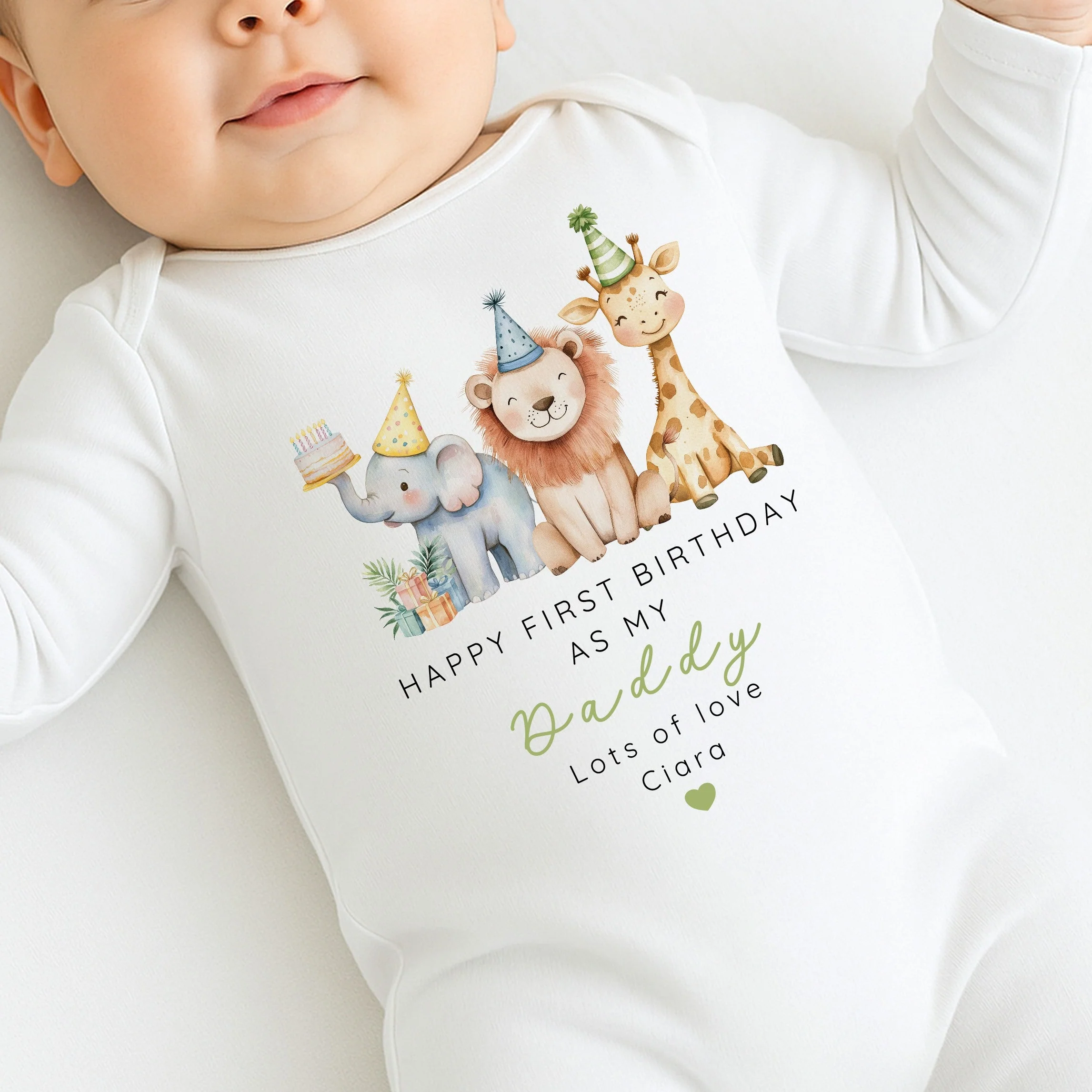Personalised Jungle Happy First Birthday As My Daddy Baby Grow or Vest - Image 2