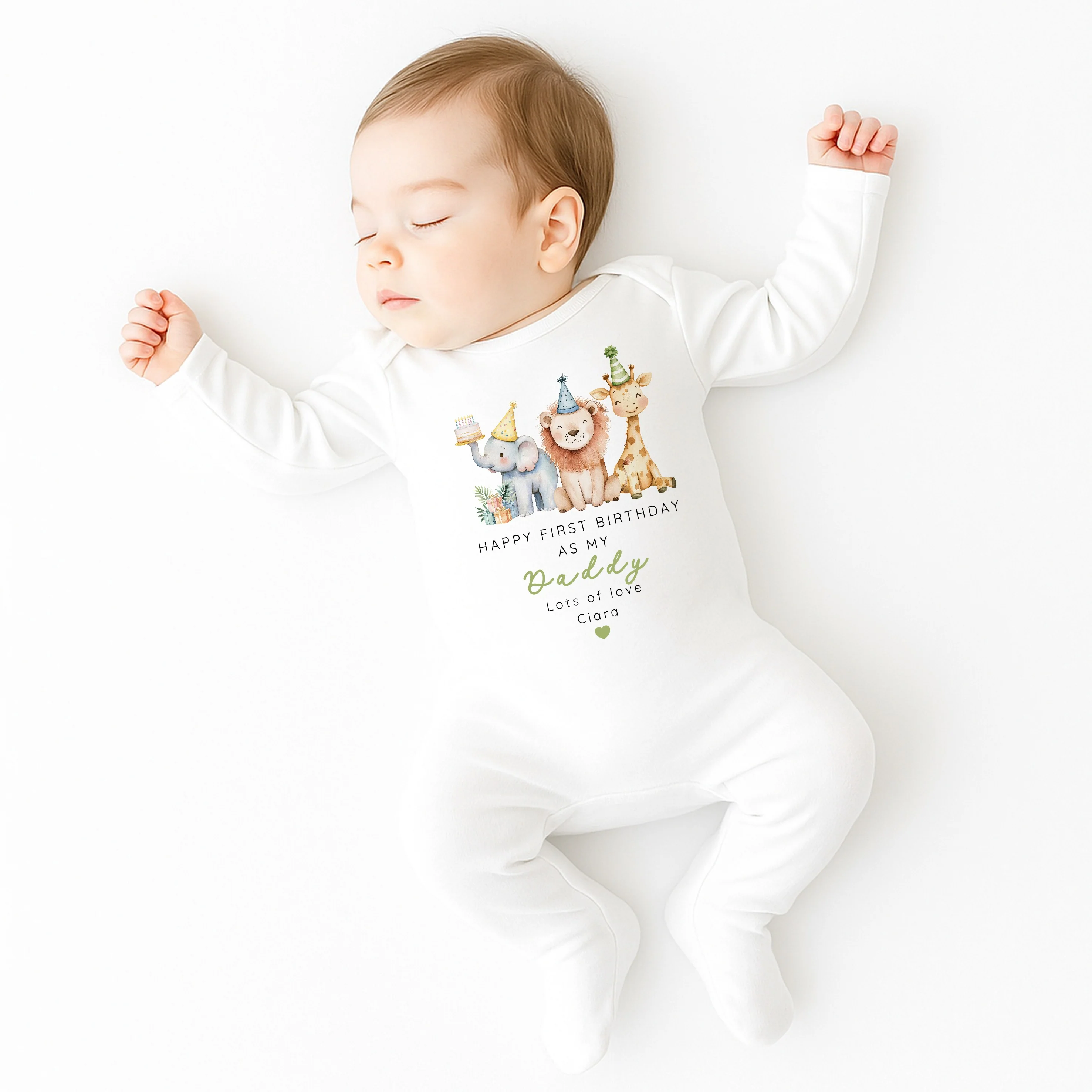 Personalised Jungle Happy First Birthday As My Daddy Baby Grow or Vest - Image 3