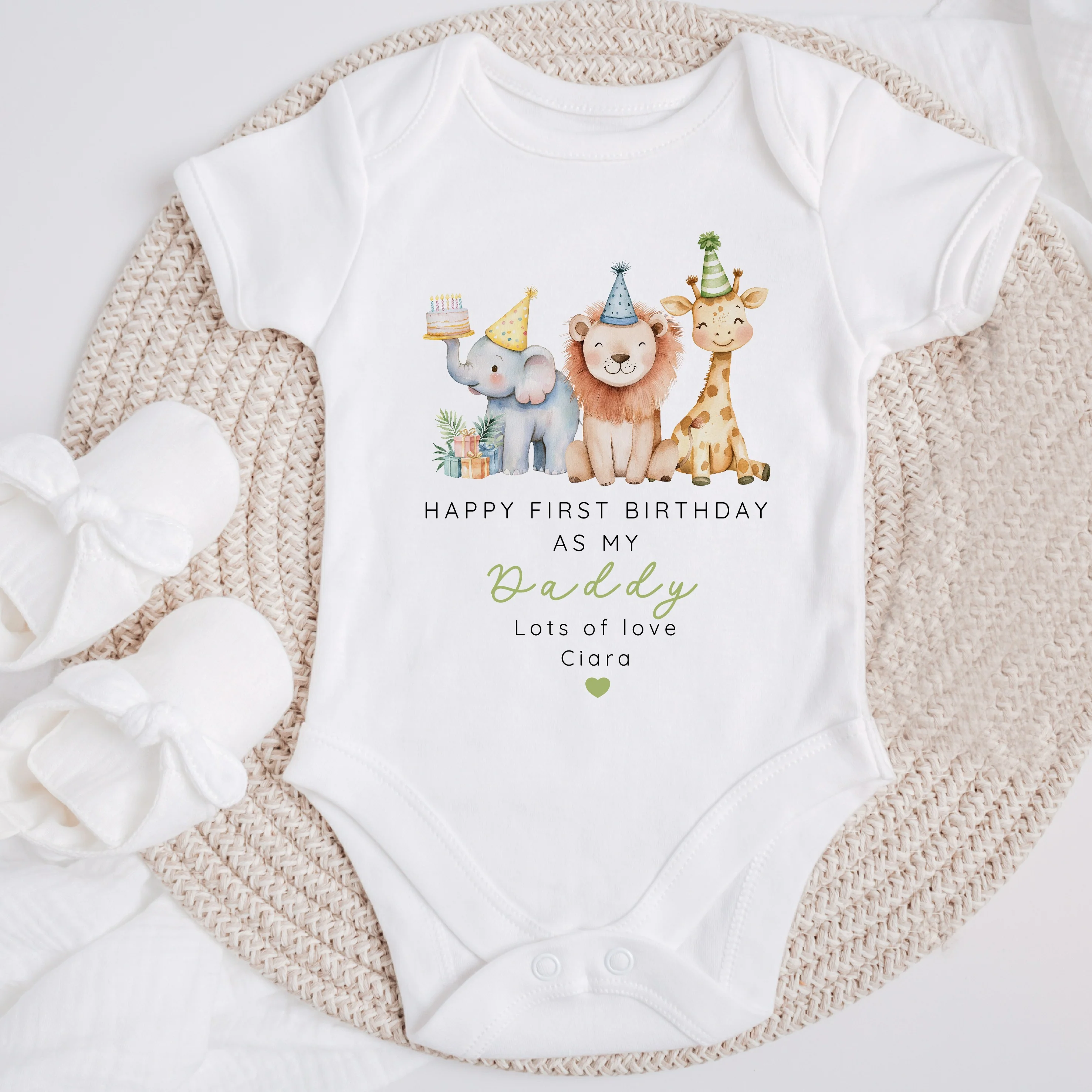 Personalised Jungle Happy First Birthday As My Daddy Baby Grow or Vest - Image 4