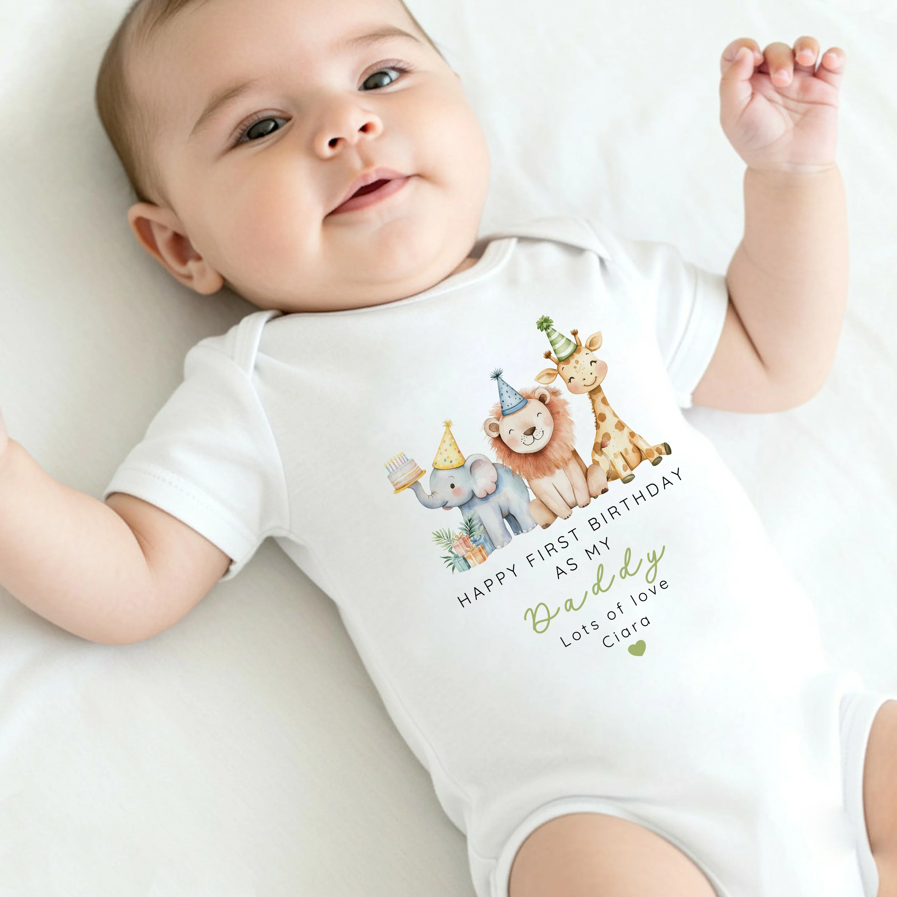 Personalised Jungle Happy First Birthday As My Daddy Baby Grow or Vest - Image 5