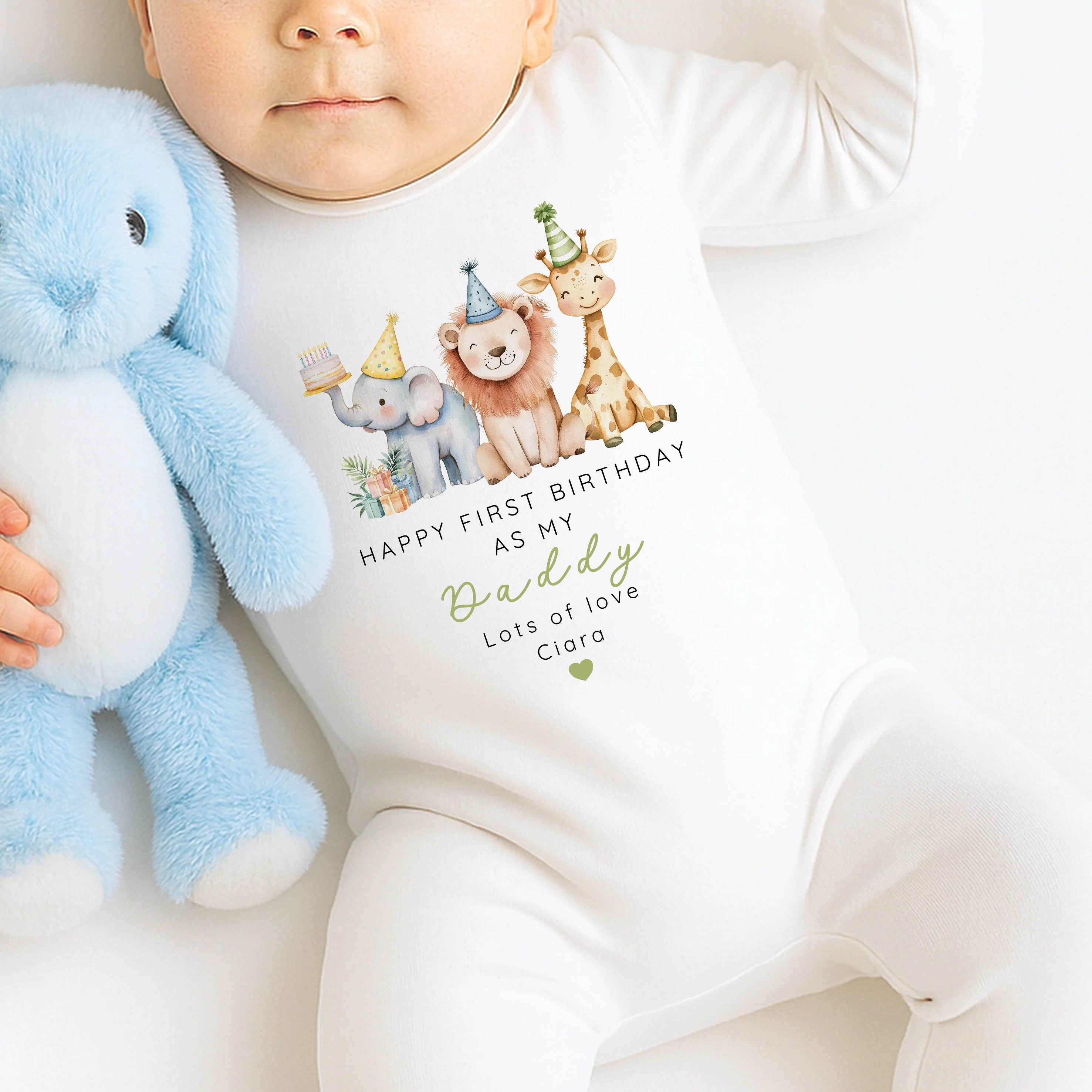 Personalised Jungle Happy First Birthday As My Daddy Baby Grow or Vest - Image 6