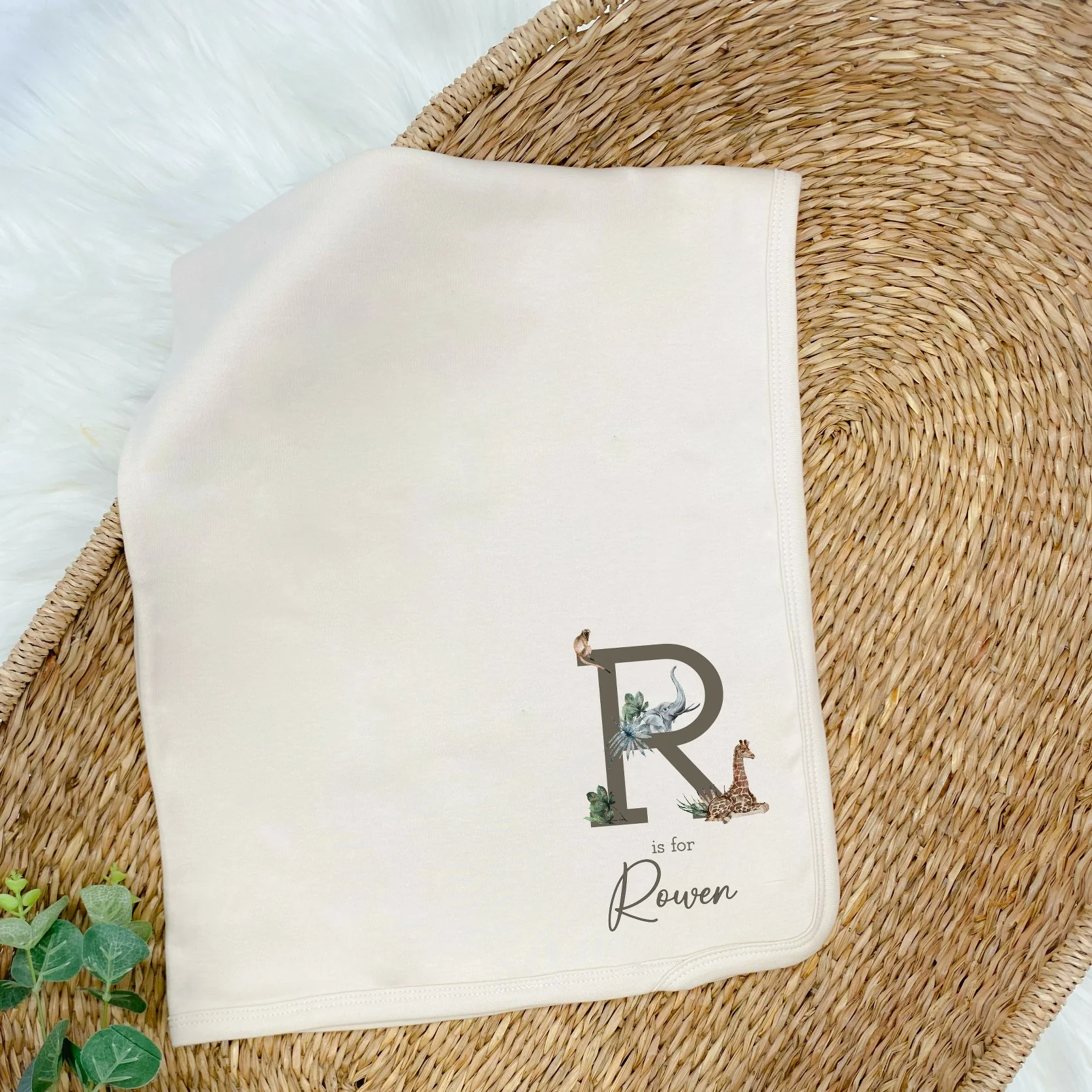 Personalised Jungle Initial Beige Babygrow With Optional Matching Accessories - Image 3