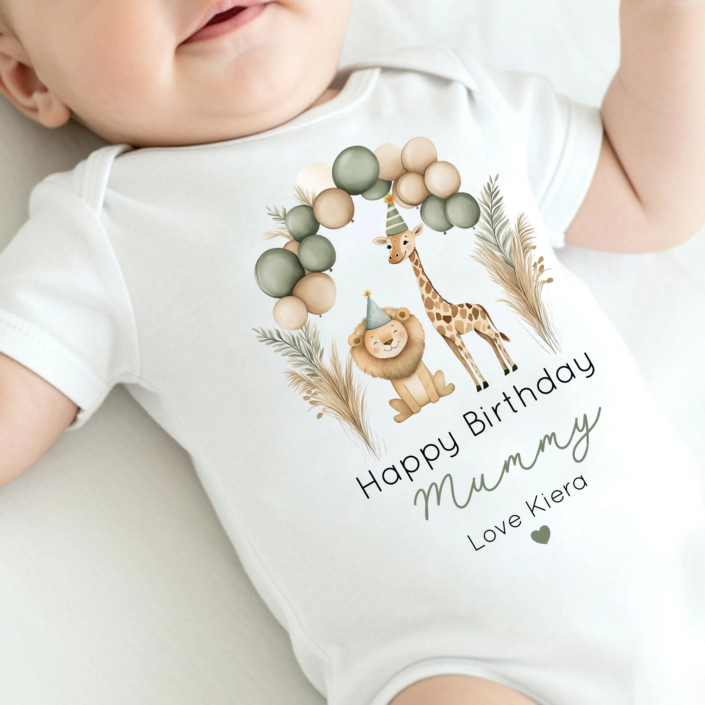 Personalised Jungle Party Happy Birthday Mummy Baby Grow or Vest