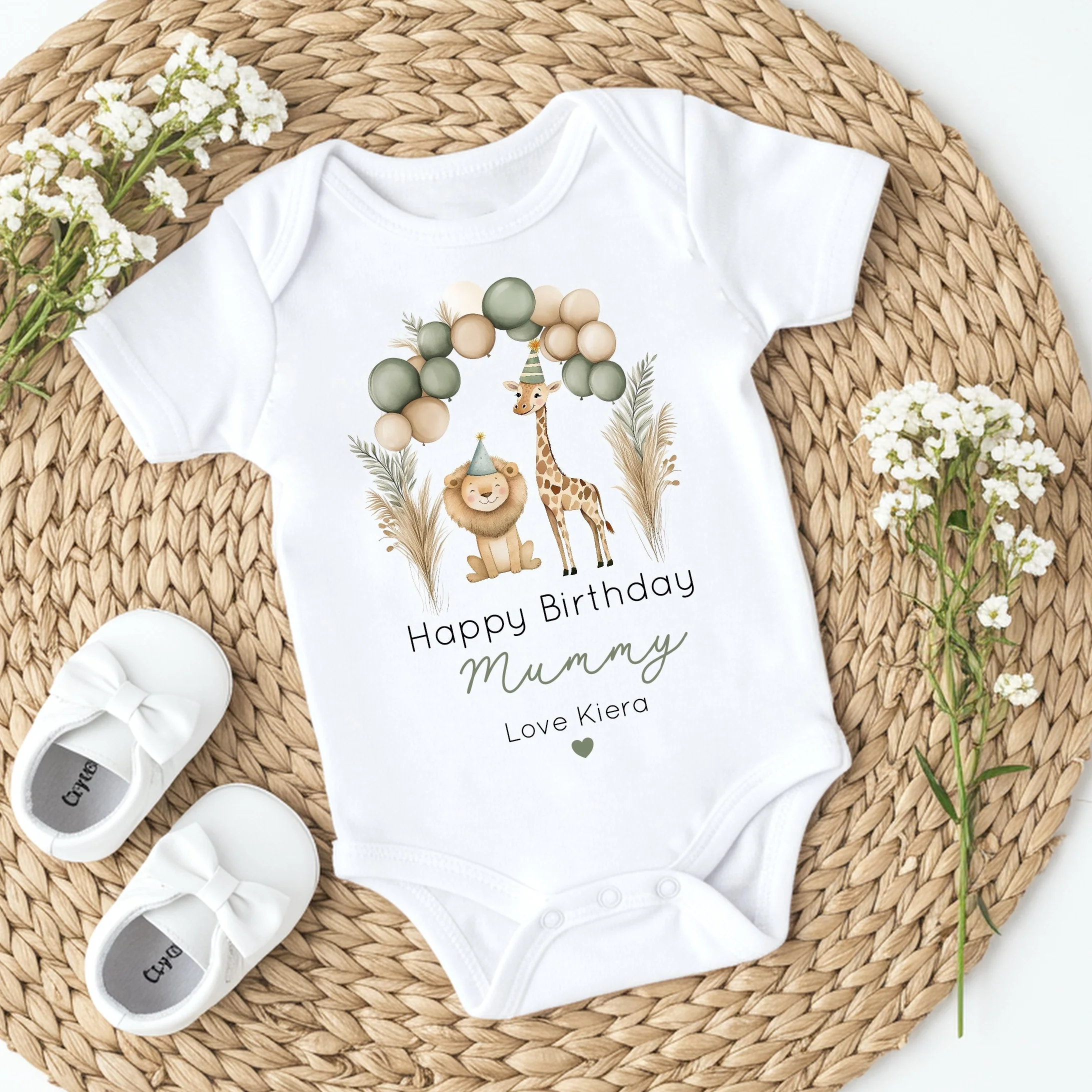 Personalised Jungle Party Happy Birthday Mummy Baby Grow or Vest - Image 4