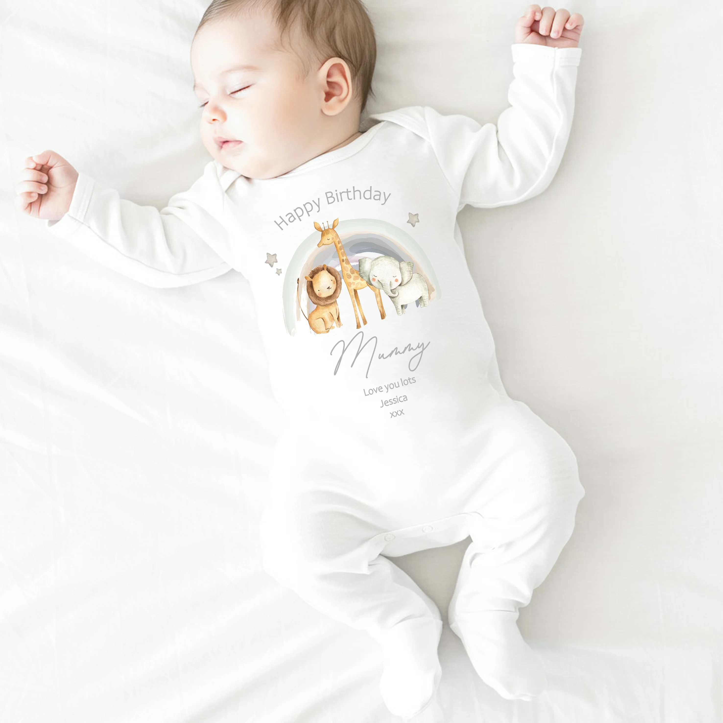 Personalised Jungle Rainbow Happy Birthday Mummy/Daddy Baby Grow or Vest - Image 4