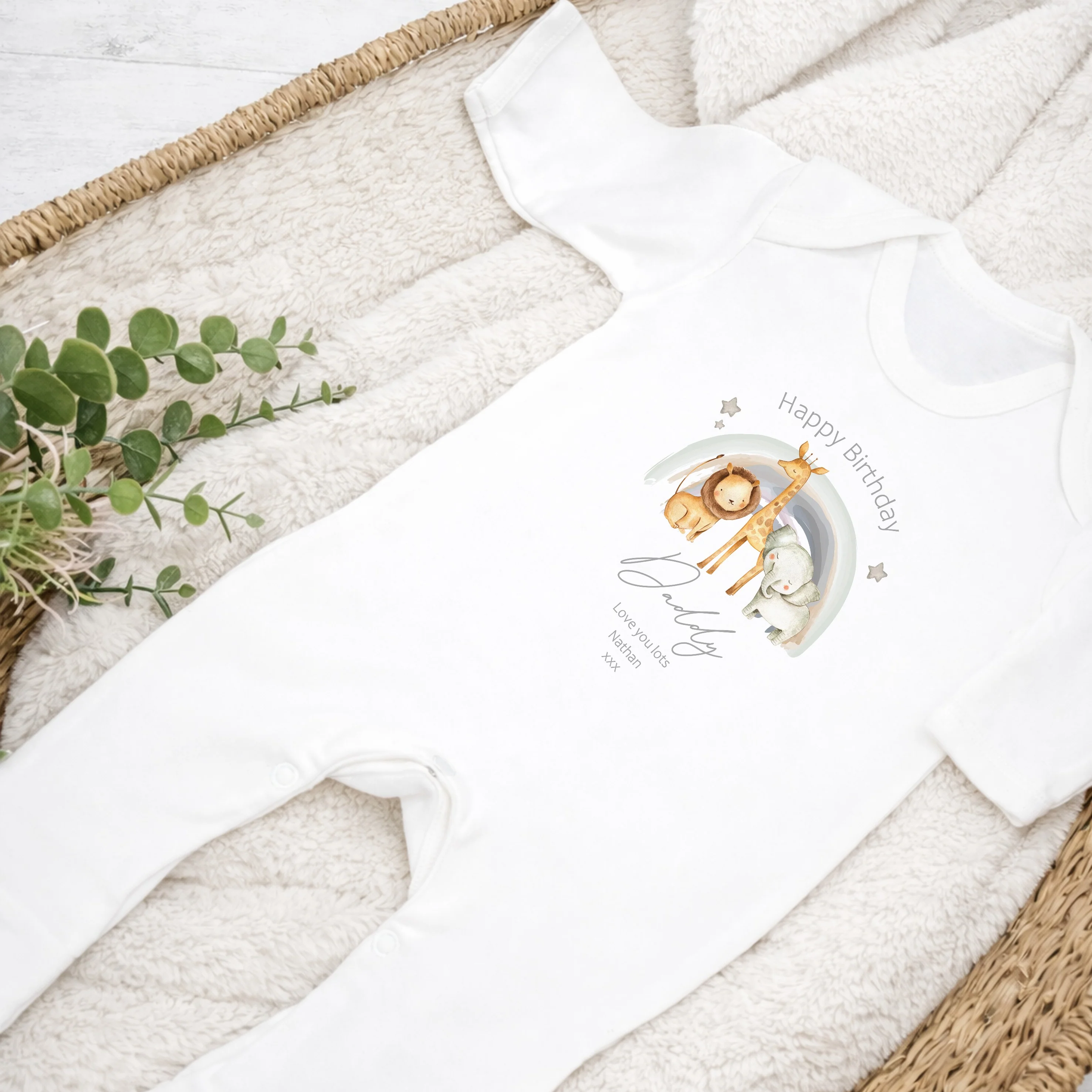 Personalised Jungle Rainbow Happy Birthday Mummy/Daddy Baby Grow or Vest - Image 5