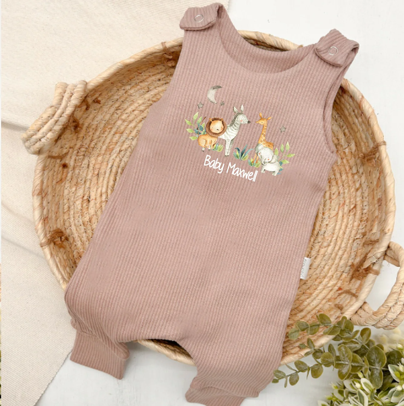 Personalised Jungle Scene Ribbed Dungarees