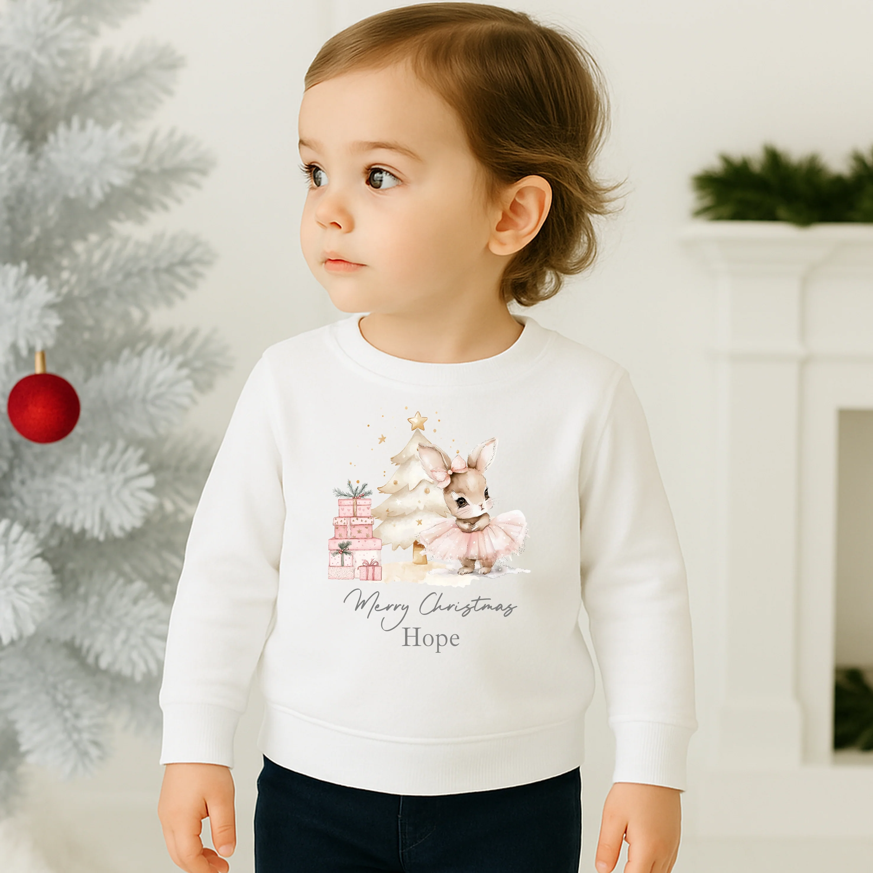 Personalised Kids Pink Bunny Christmas Jumper - Image 3