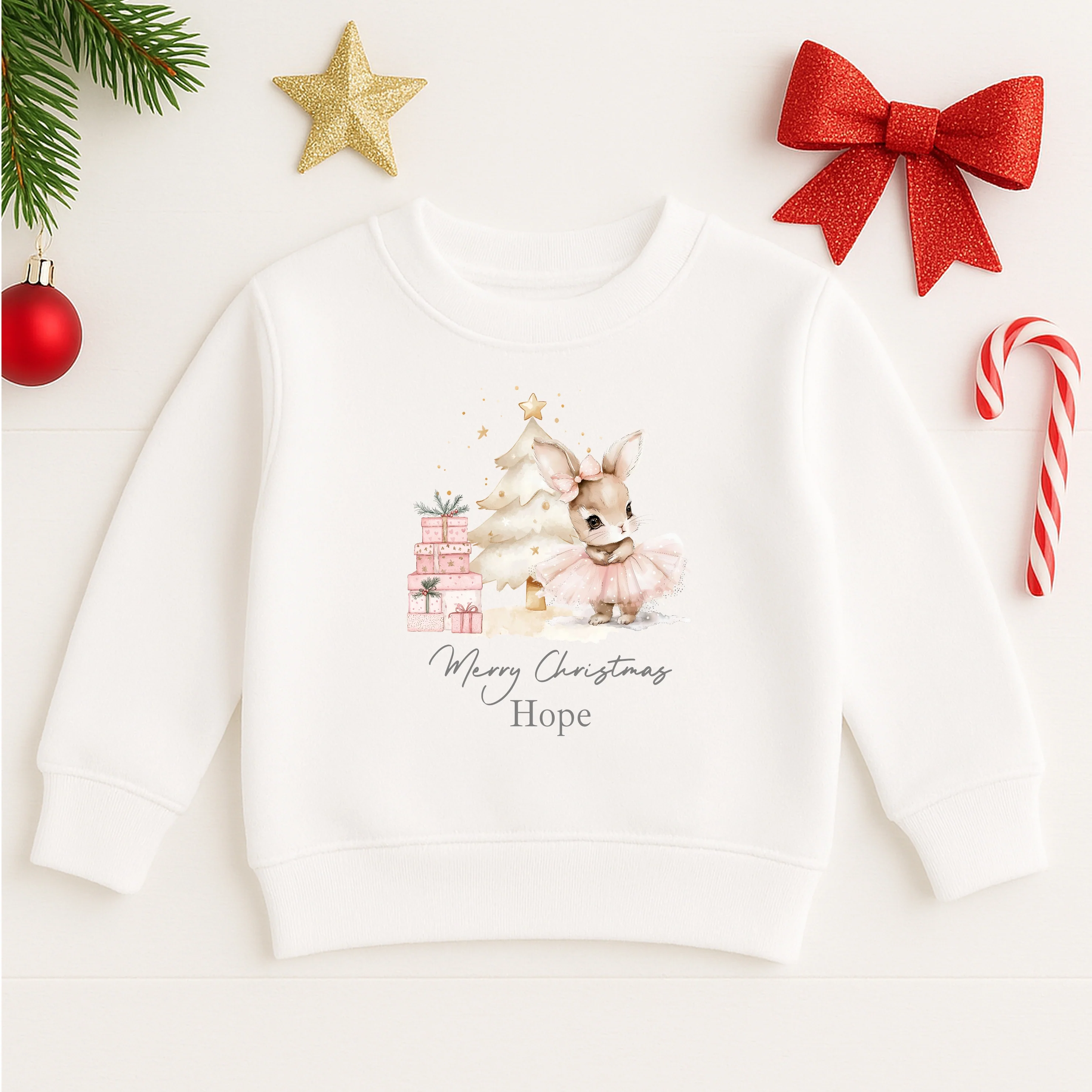 Personalised Kids Pink Bunny Christmas Jumper - Image 4
