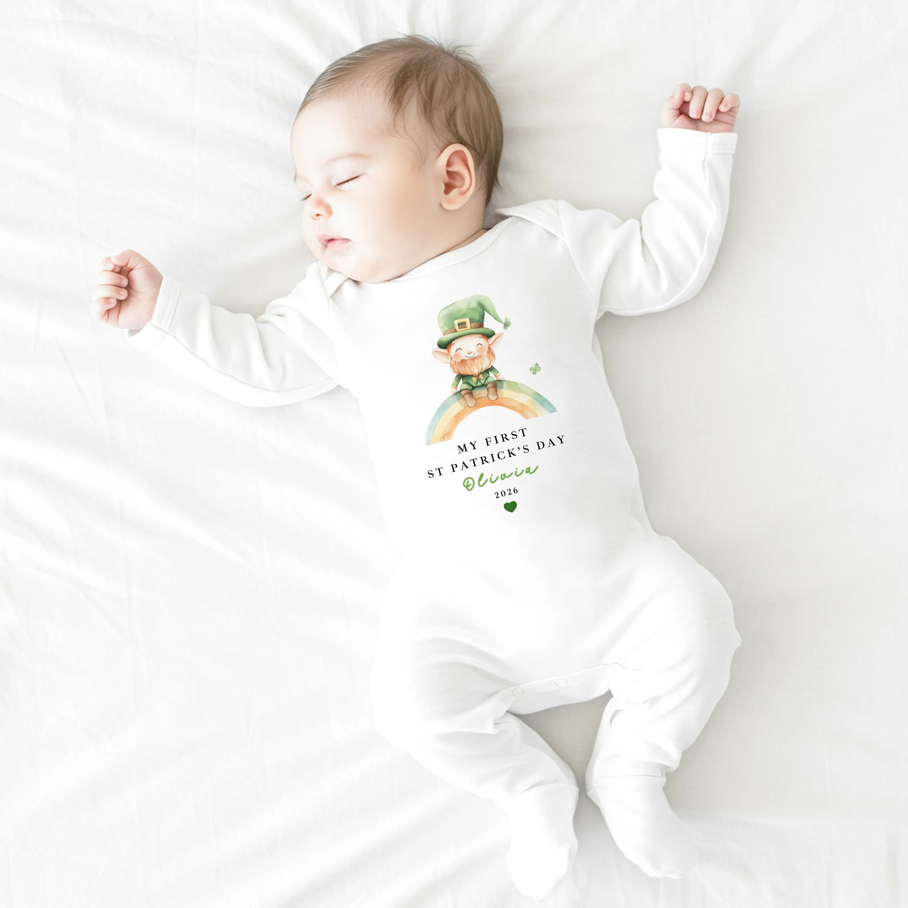 Personalised Leprechaun Rainbow My First St Patricks Day Baby Grow, Vest or Bib - Image 4