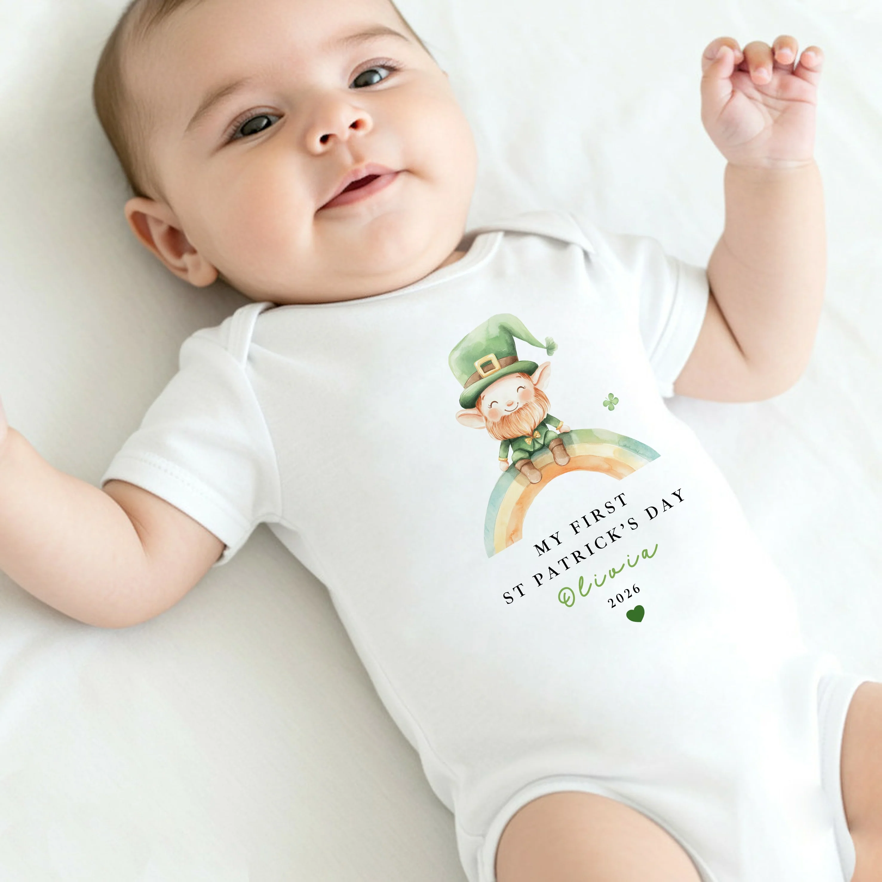 Personalised Leprechaun Rainbow My First St Patricks Day Baby Grow, Vest or Bib - Image 5