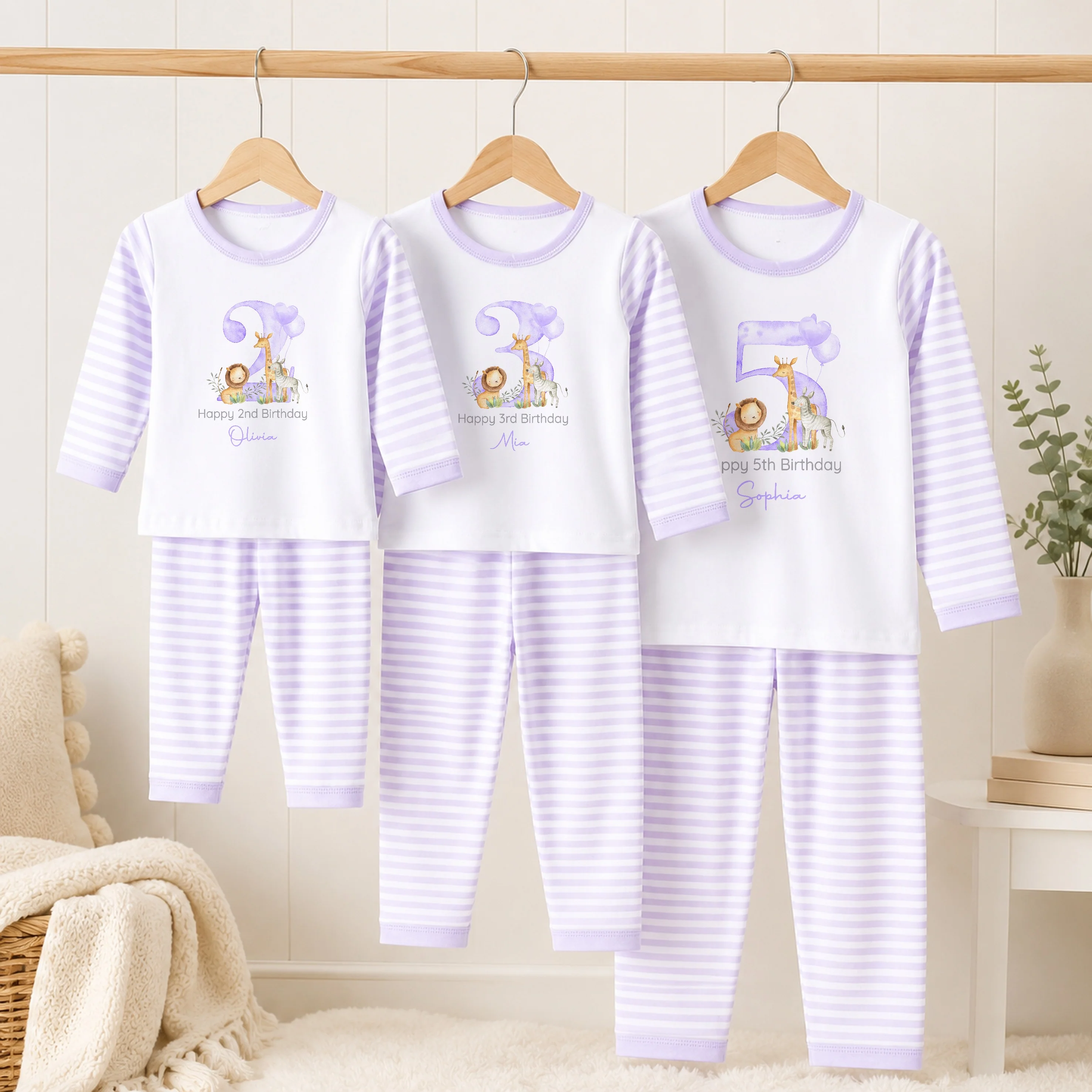 Personalised Lilac Jungle Safari Any Age Birthday Pyjamas - Image 2