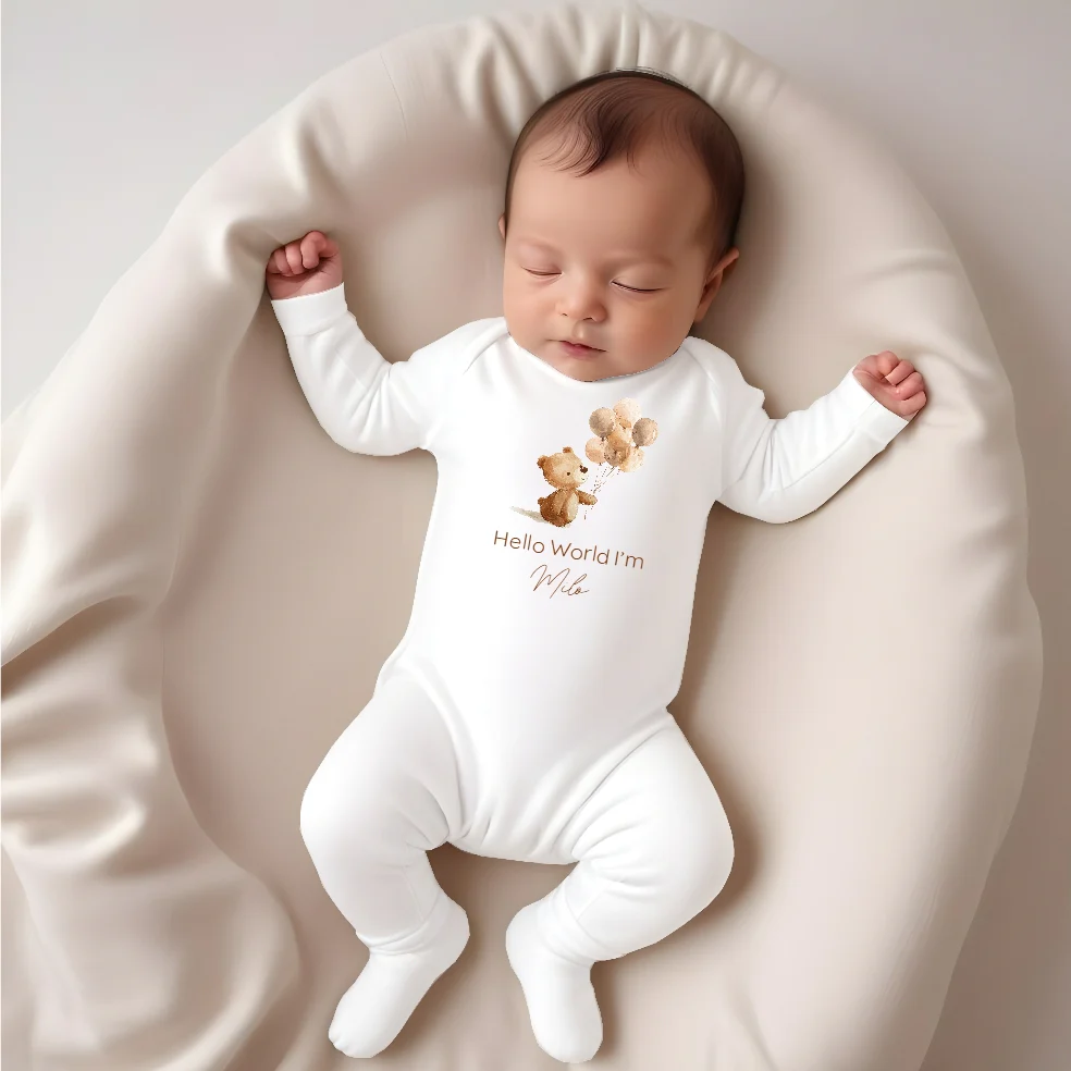 Personalised Little Bear Balloons Babygrow/Vest/Bib - Image 2