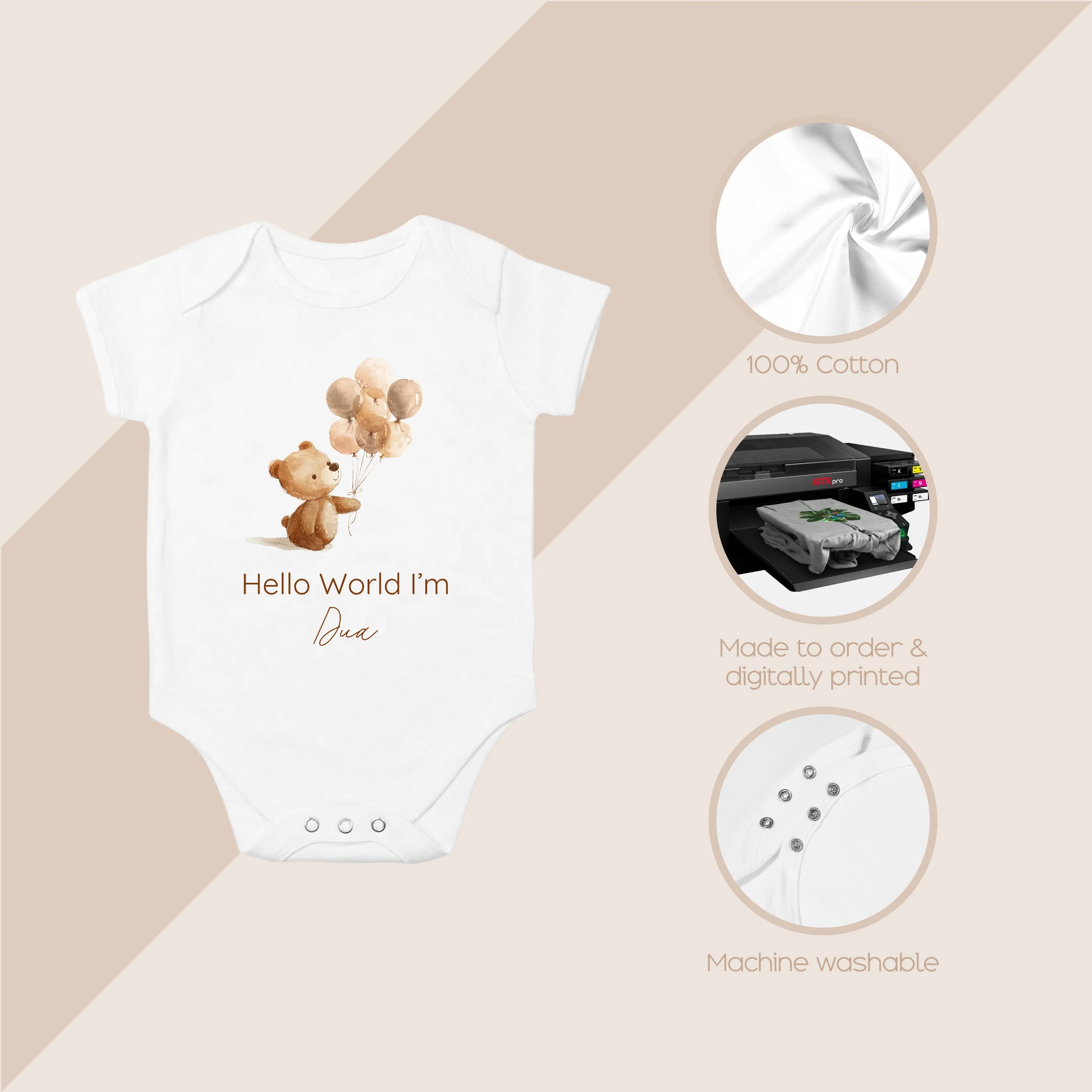 Personalised Little Bear Balloons Babygrow/Vest/Bib - Image 4