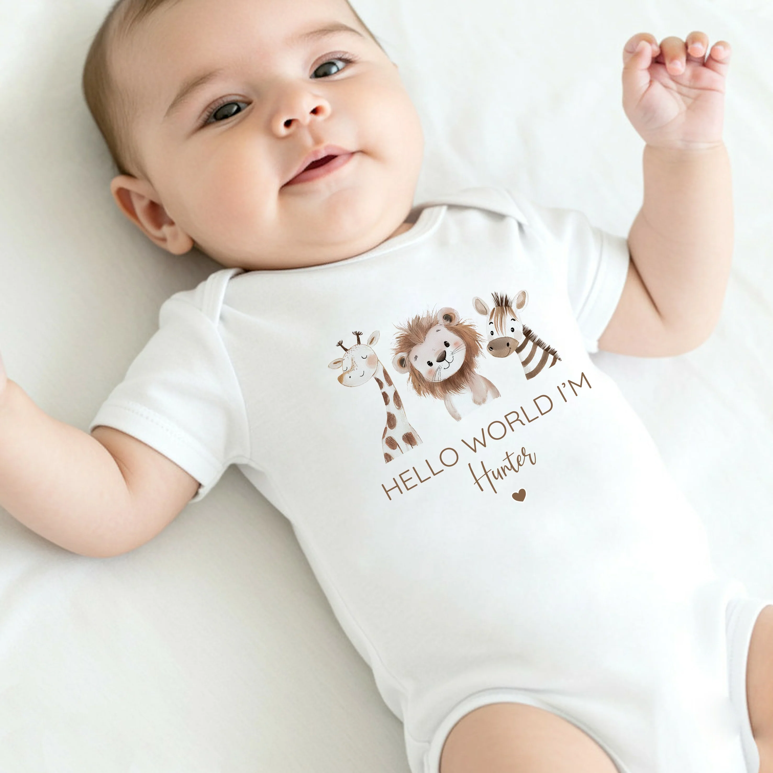 Personalised Little Zoo Hello World Baby Grow or Vest - Image 2