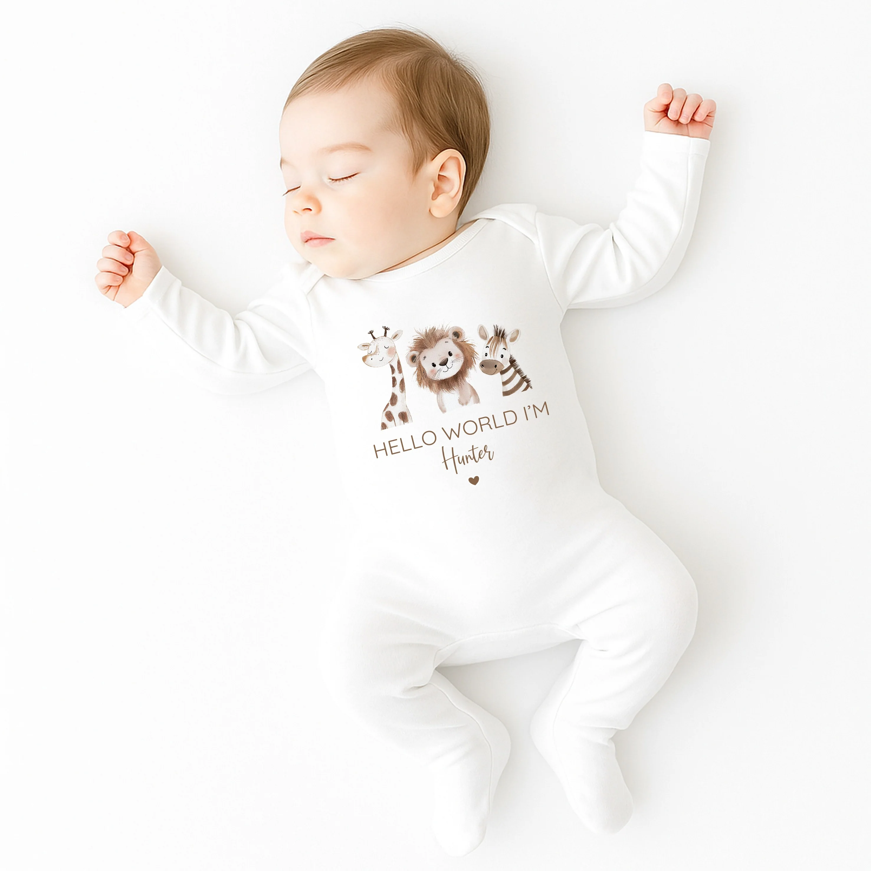Personalised Little Zoo Hello World Baby Grow or Vest - Image 3