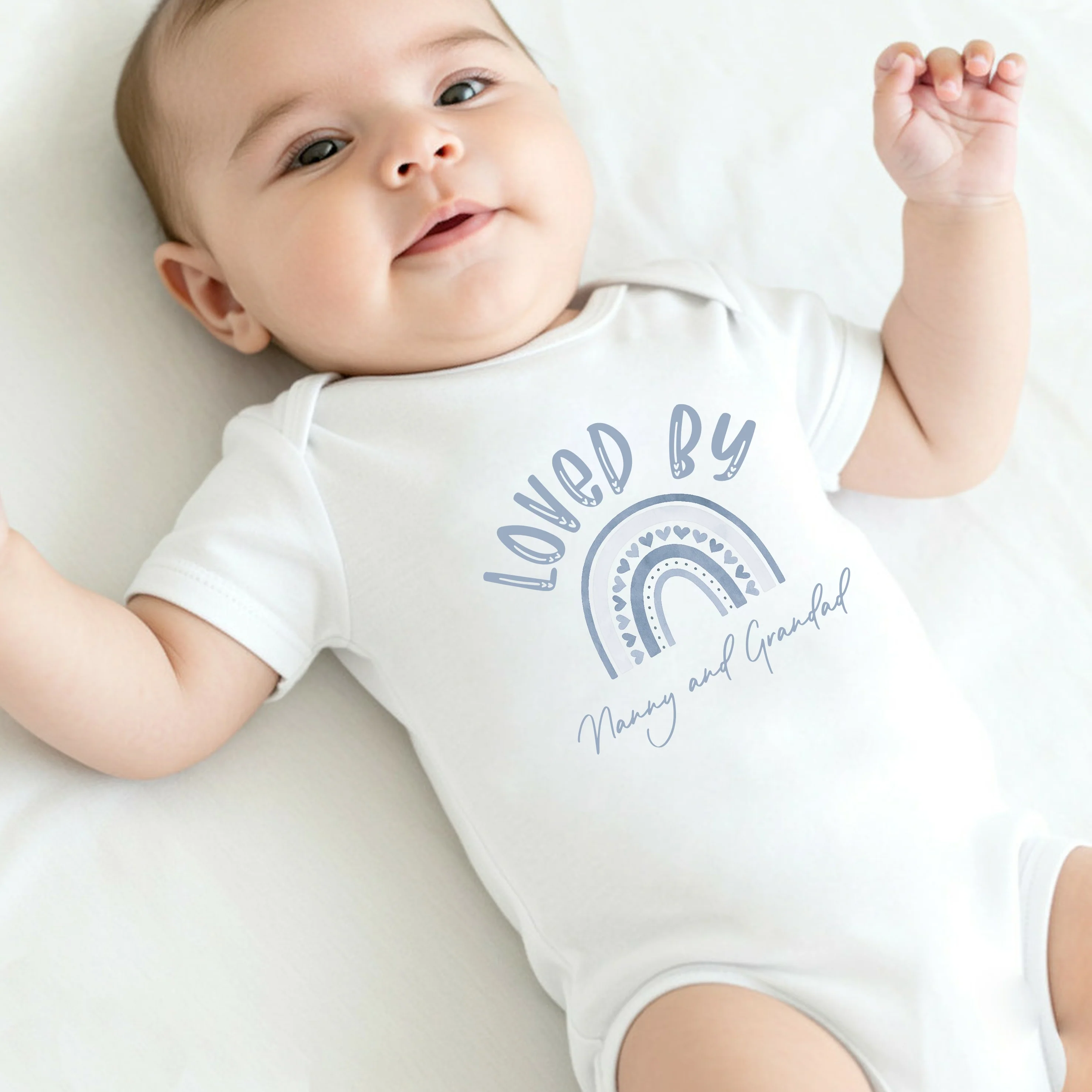 Personalised Loved By Nanny Blue Rainbow Baby Grow or Vest - Image 2