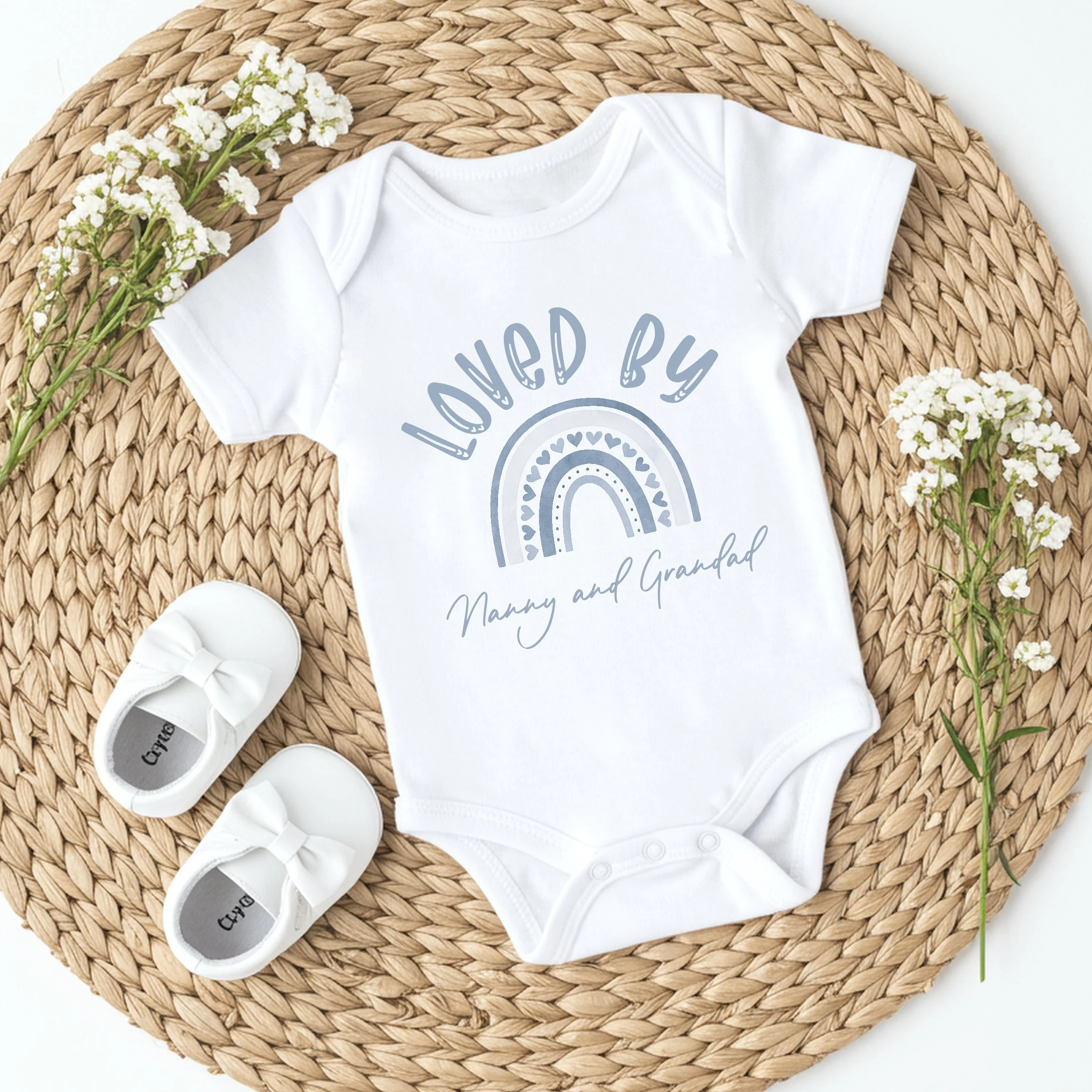 Personalised Loved By Nanny Blue Rainbow Baby Grow or Vest - Image 3
