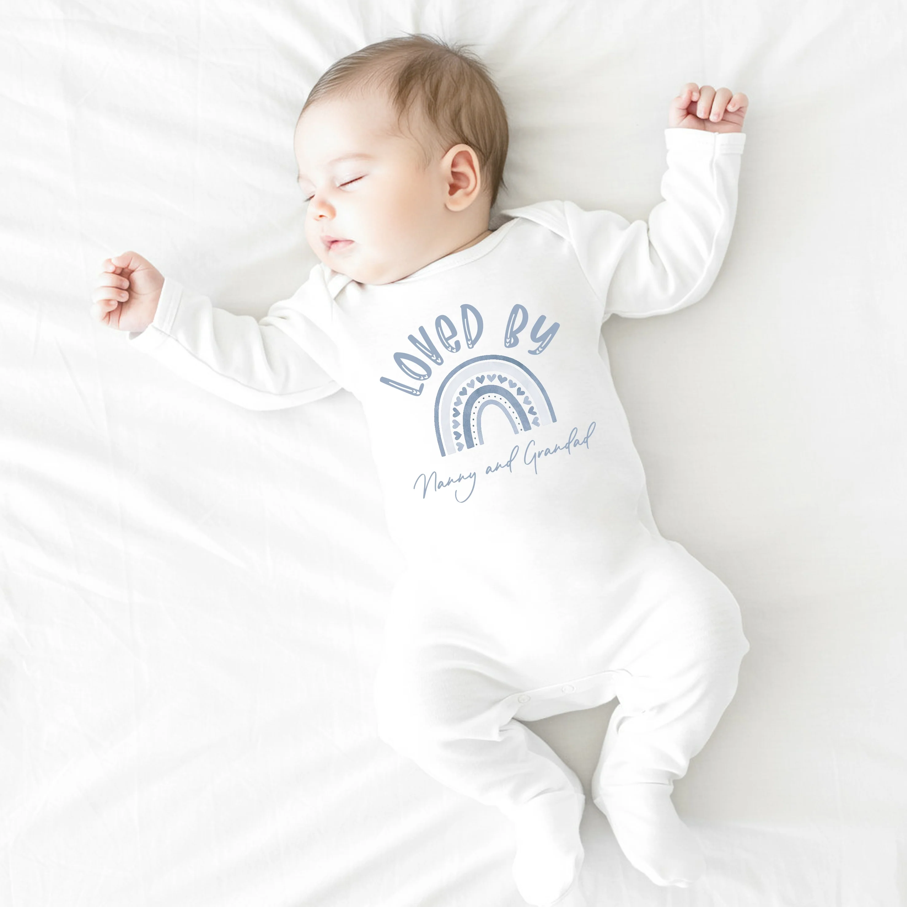 Personalised Loved By Nanny Blue Rainbow Baby Grow or Vest - Image 5
