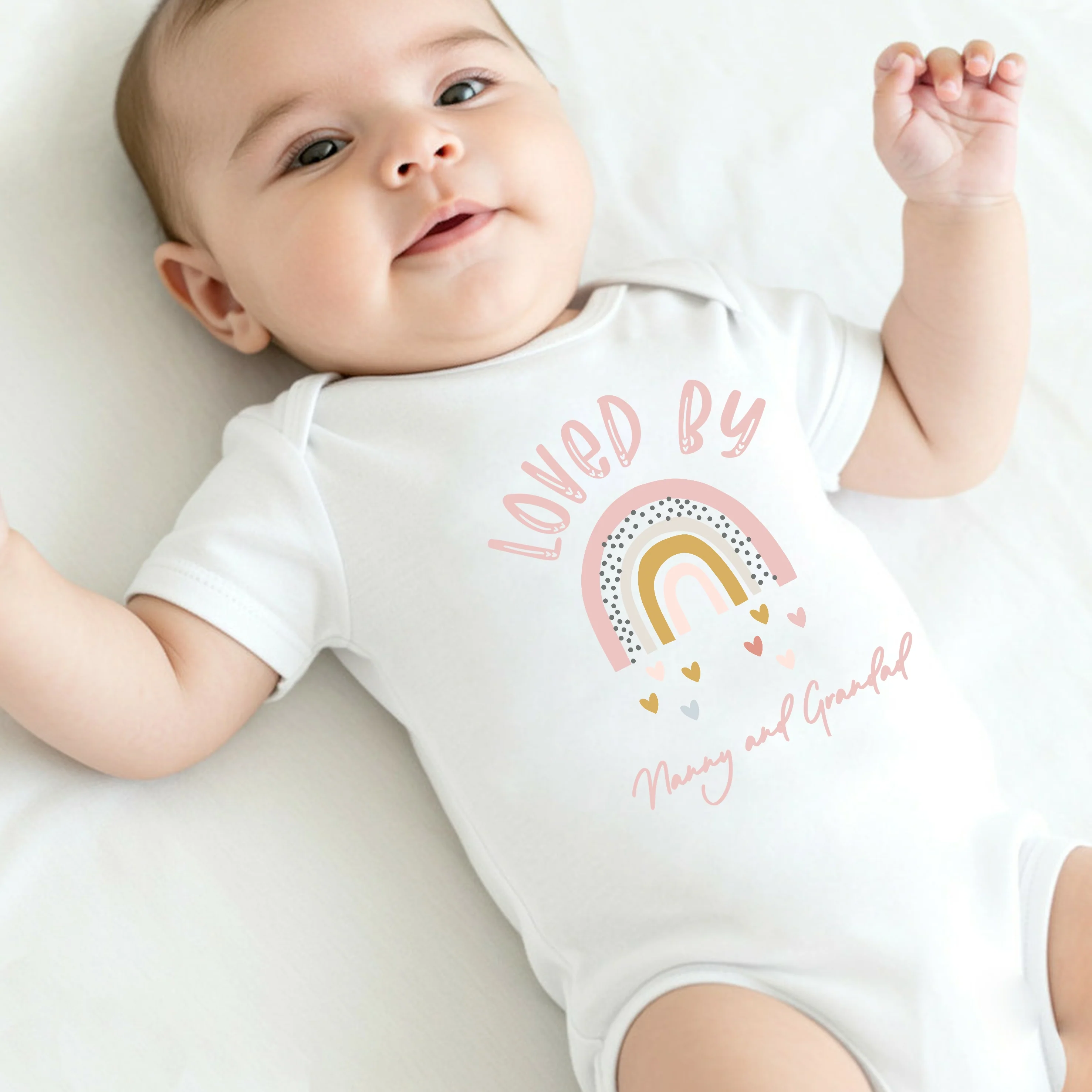 Personalised Loved By Nanny Pink Rainbow Baby Grow or Vest - Image 2