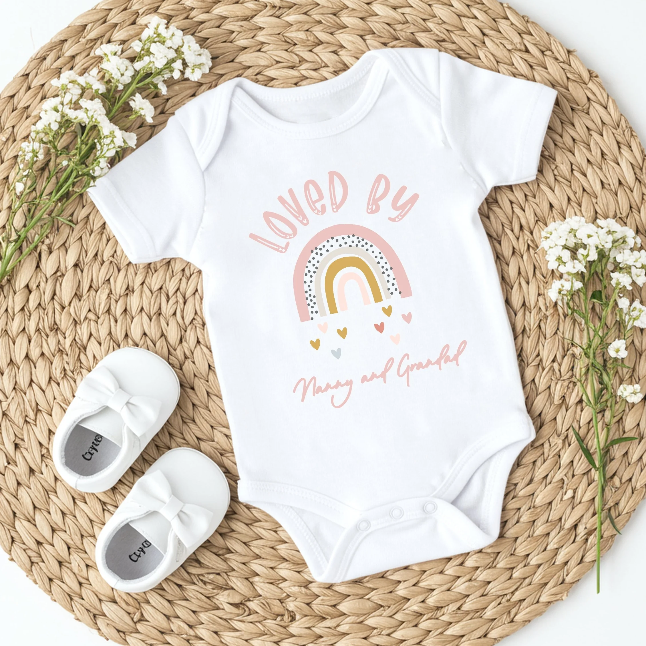 Personalised Loved By Nanny Pink Rainbow Baby Grow or Vest - Image 3