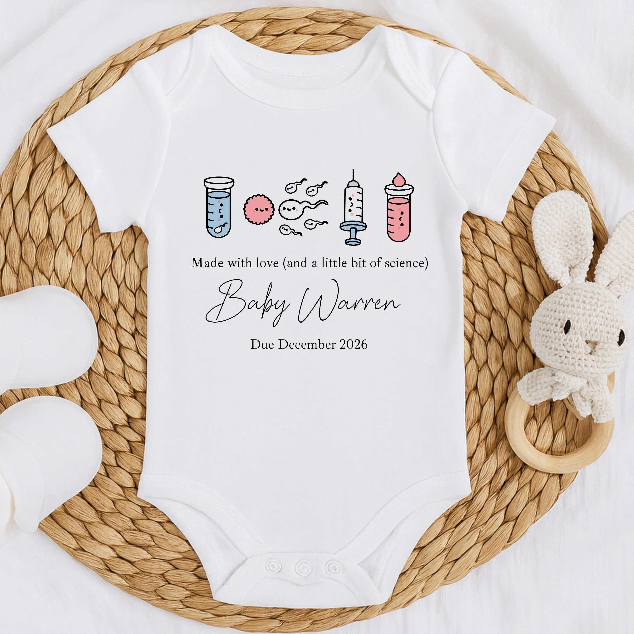 Personalised Made With Love And Science IVF Baby Announcement Vest