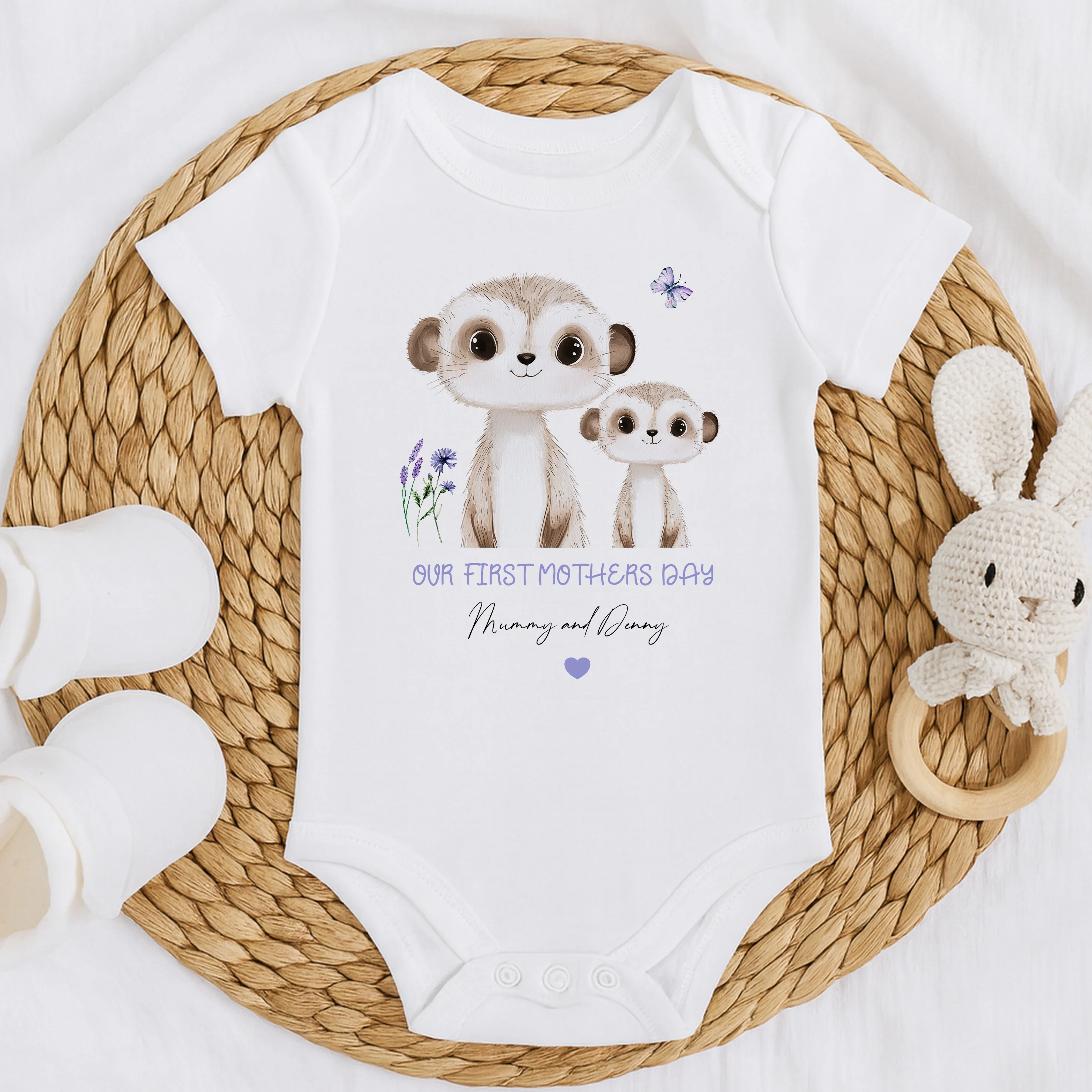 Personalised Meerkat Our First Mother's Day Baby Grow, Vest or Bib - Image 3