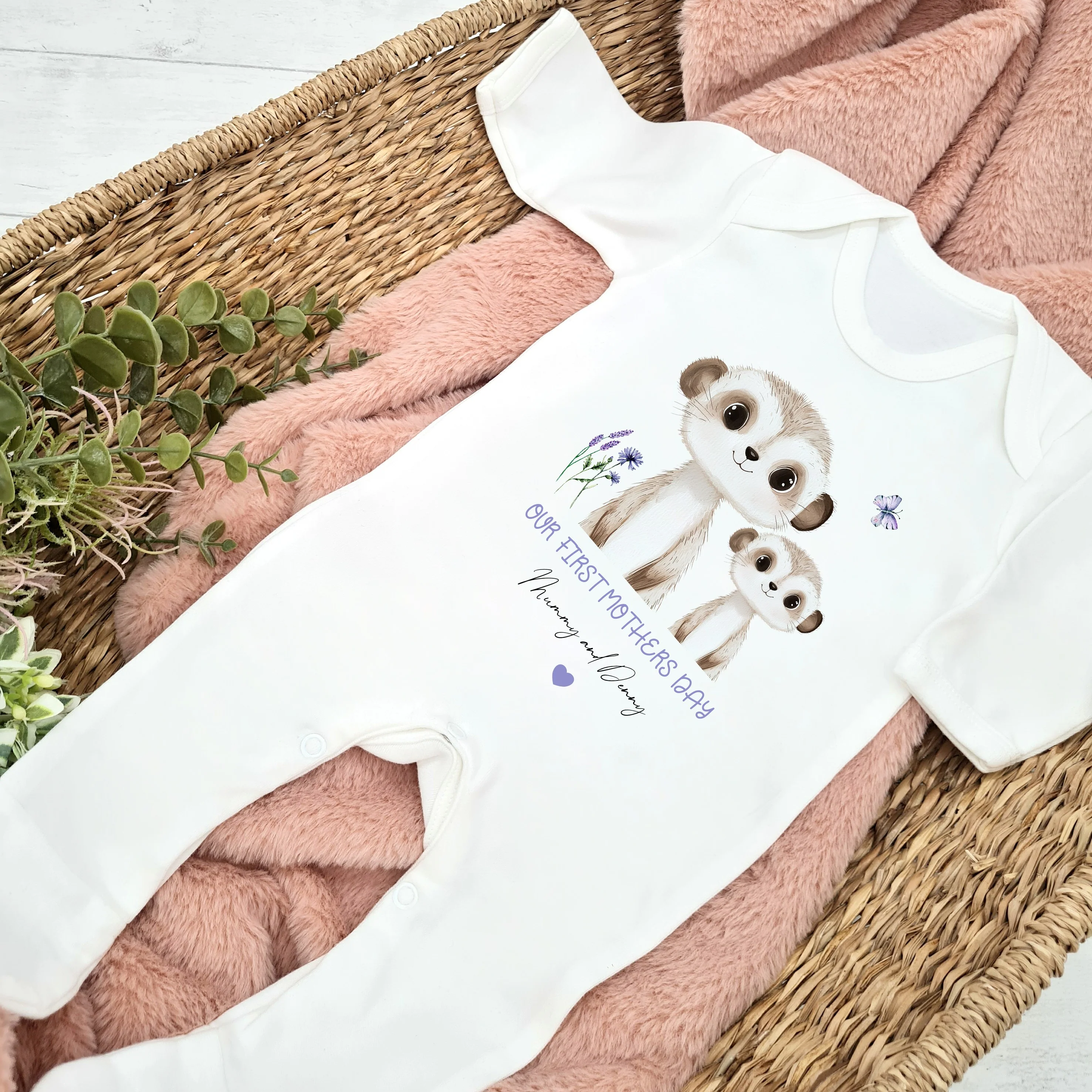 Personalised Meerkat Our First Mother's Day Baby Grow, Vest or Bib - Image 5