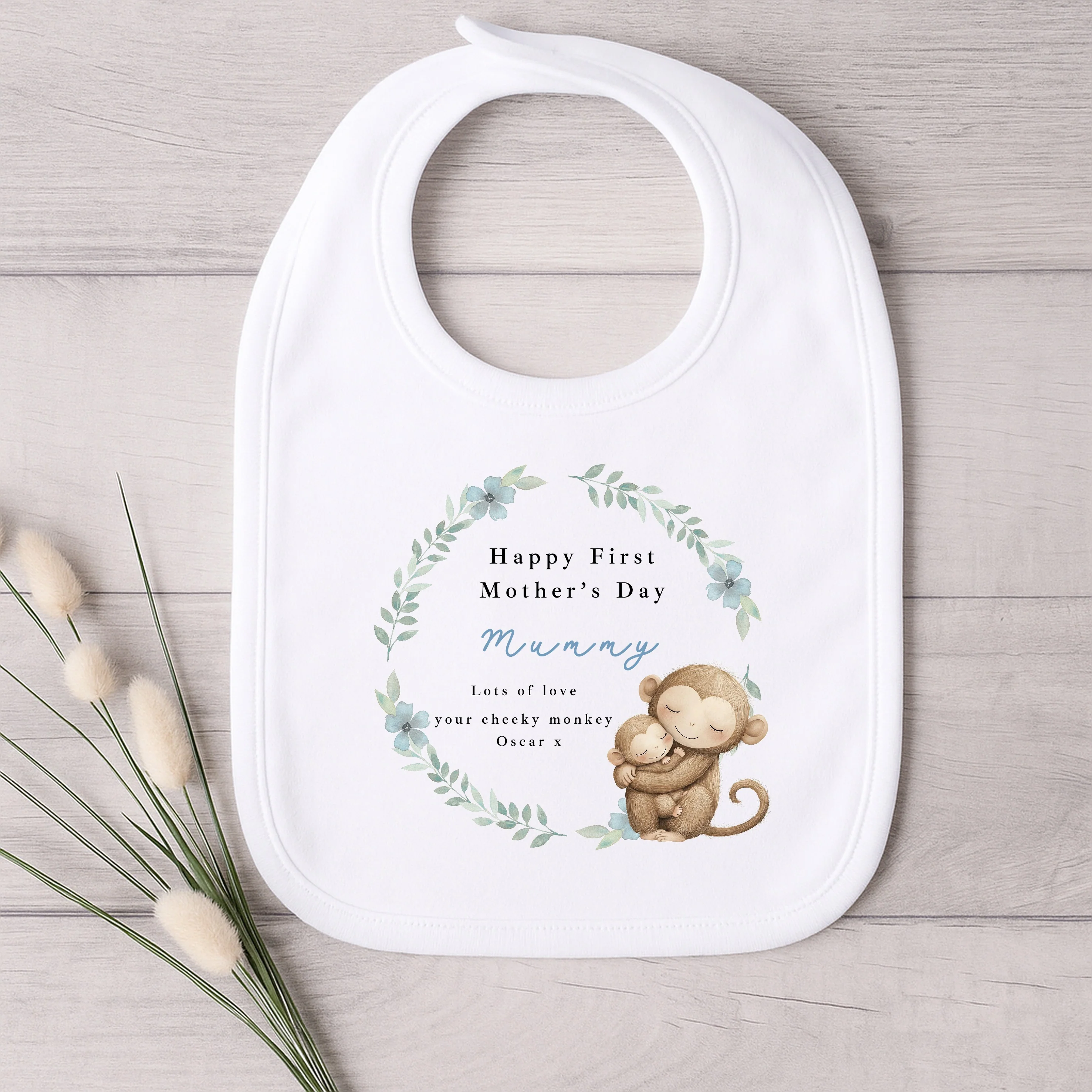 Personalised Monkey Wreath Happy First Mother's Day Baby Grow, Vest or Bib - Image 3