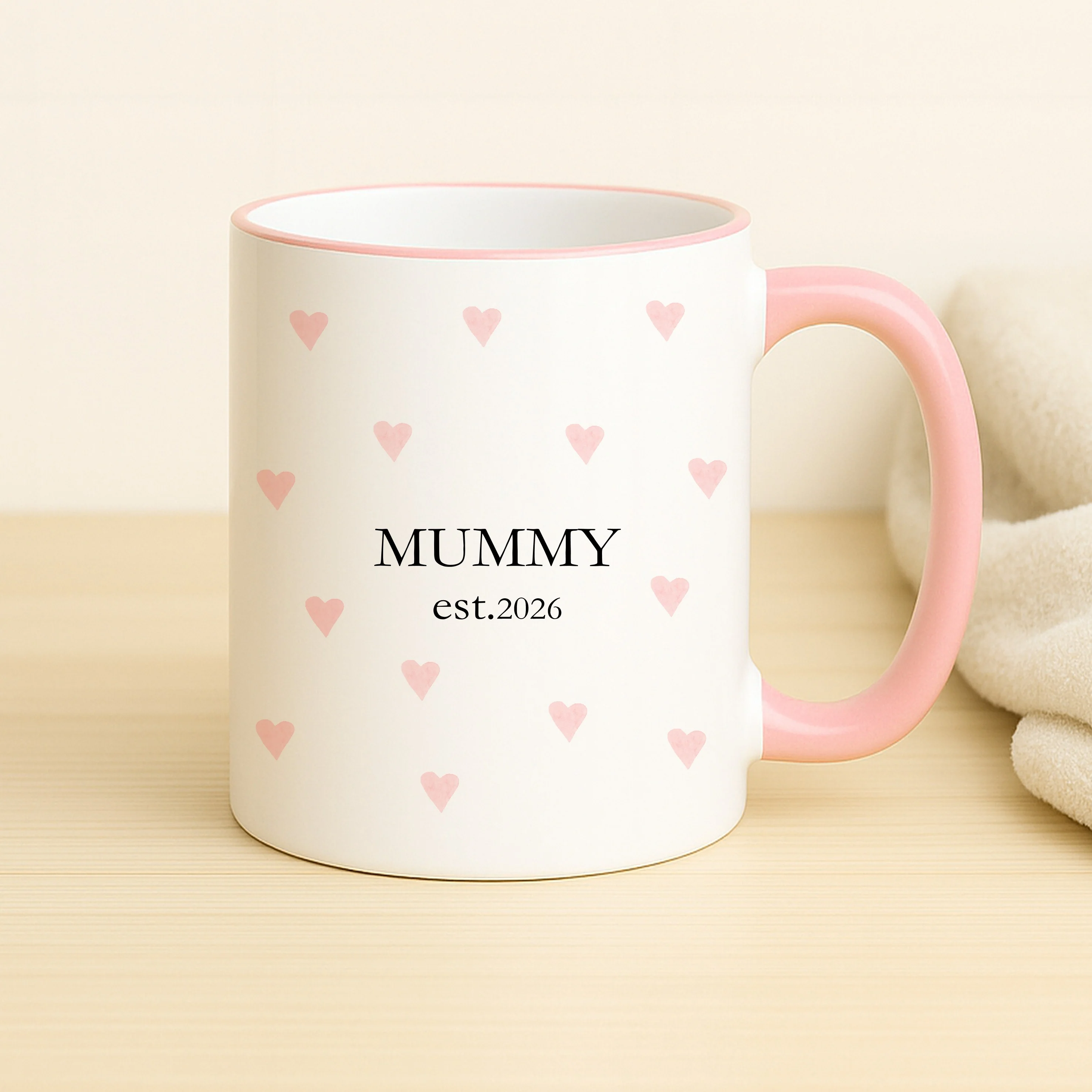 Personalised Mummy & Daddy Hearts Pink & Blue Mug Set - Image 4