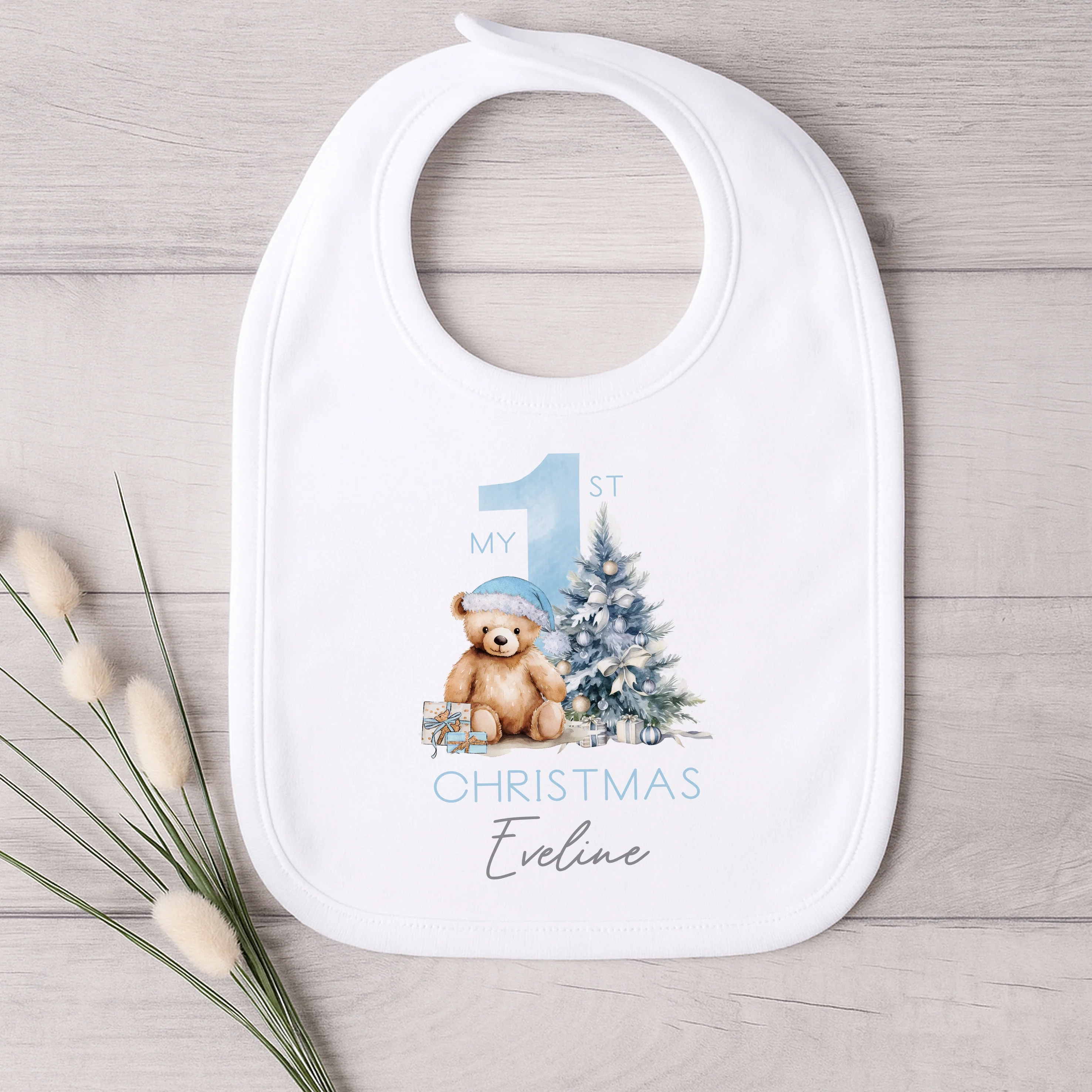 Personalised My First Christmas Blue Teddy Baby Grow/Vest/Bib - Image 3