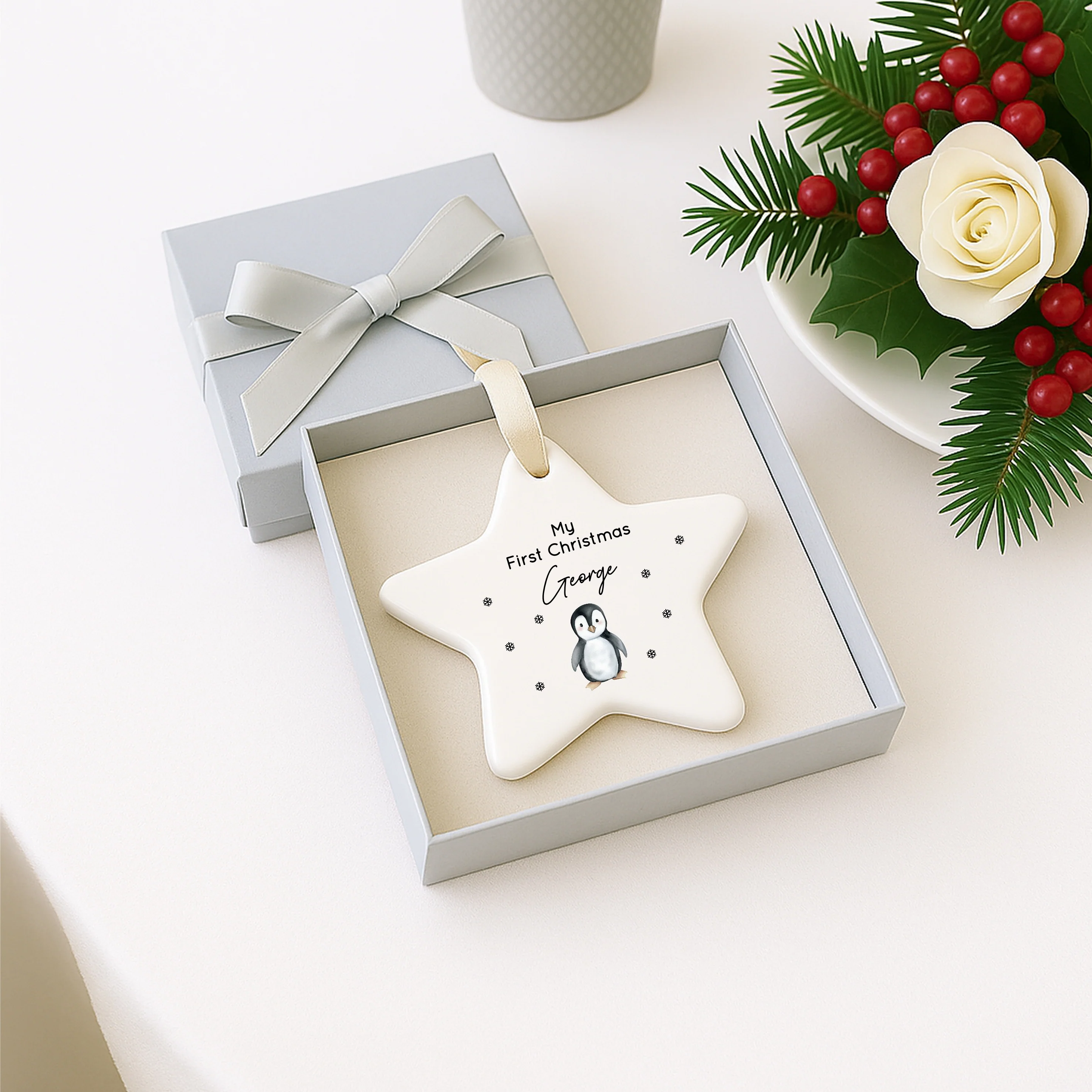 Personalised My First Christmas Penguin Star Bauble - Image 3